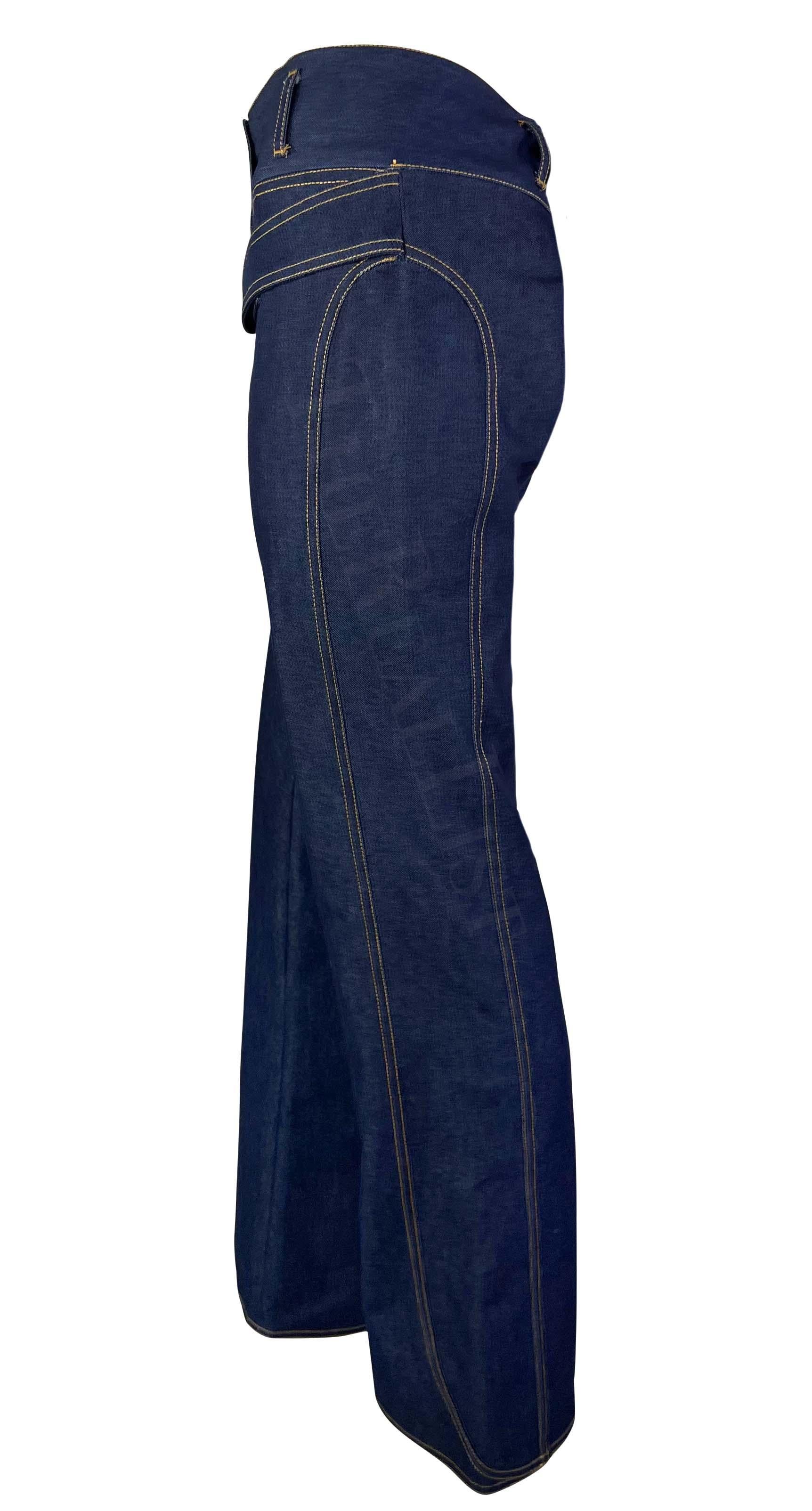 Black NWT S/S 2001 Dolce & Gabbana Runway Logo Gold Buckle Denim Blue Jeans For Sale