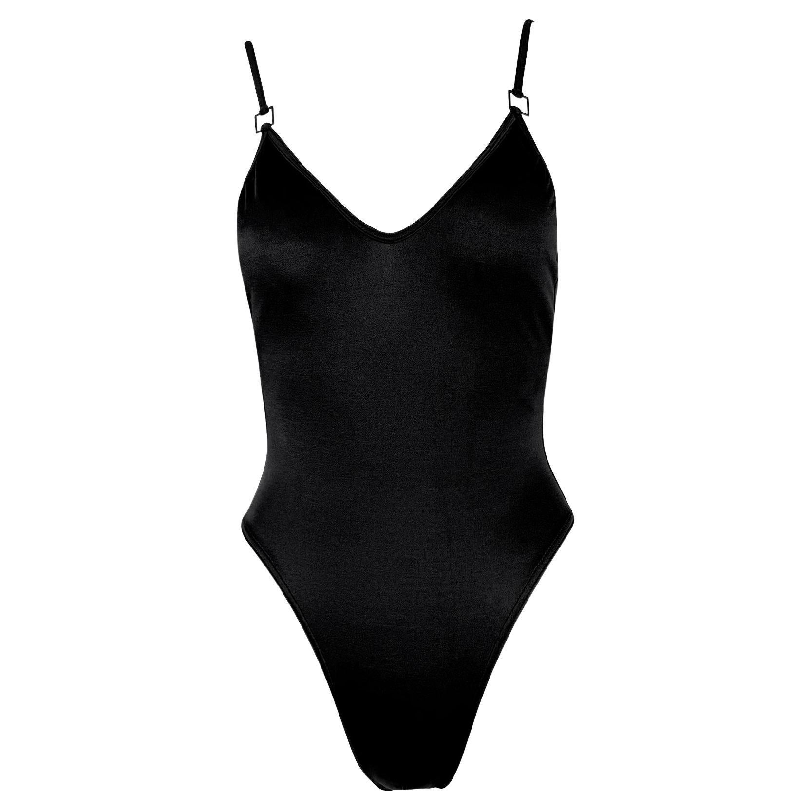 NWT S/S 2001 Gucci by Tom Ford Black Buckle One-Piece Swimsuit For Sale