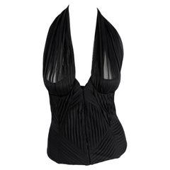 Antique NWT S/S 2001 Gucci by Tom Ford Corset Boned Pleated Silk Halter Neck Bustier Top