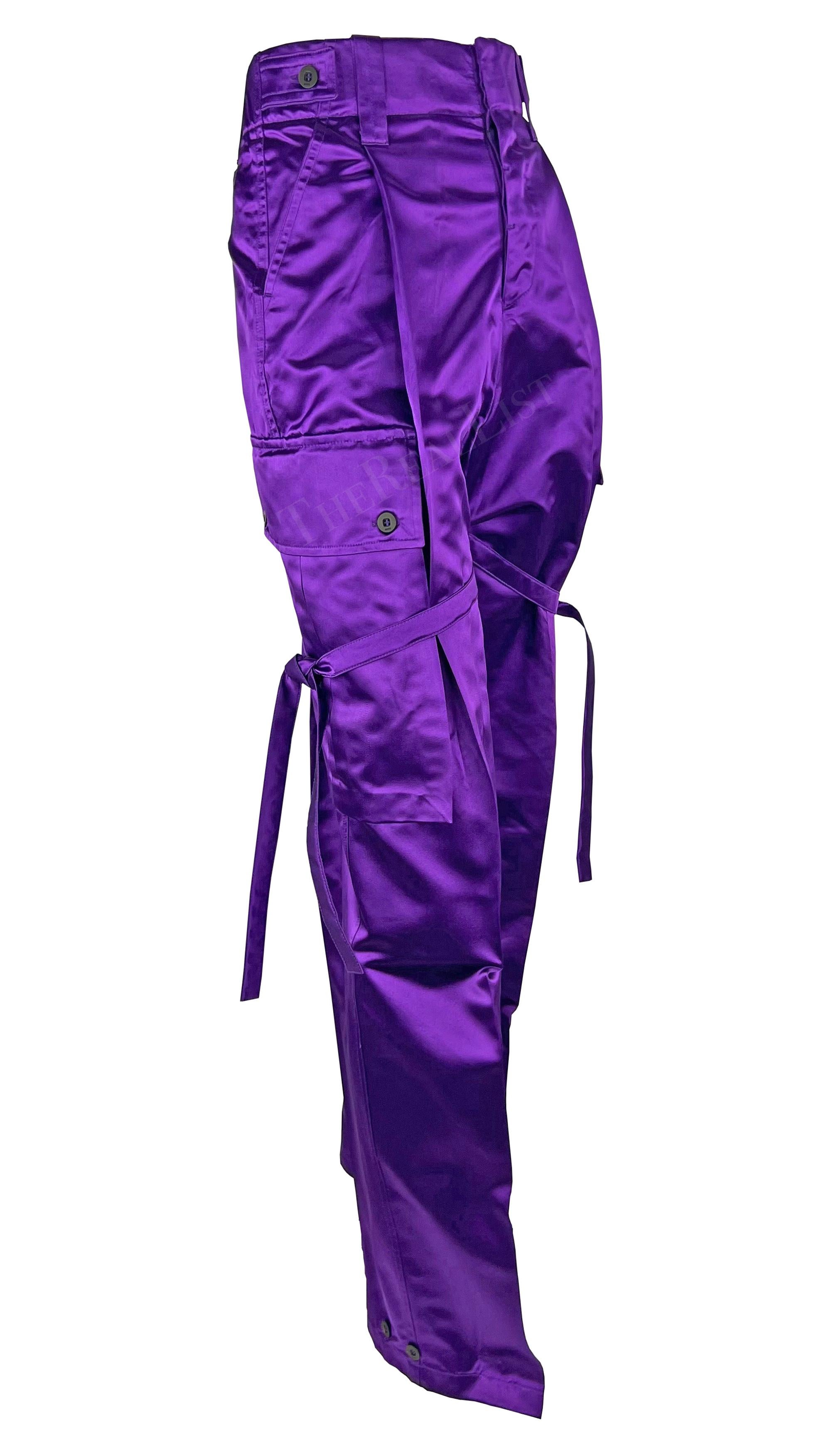 NWT S/S 2001 Gucci by Tom Ford Runway Purple Satin Tie Wide Leg Cargo Pants  For Sale 6
