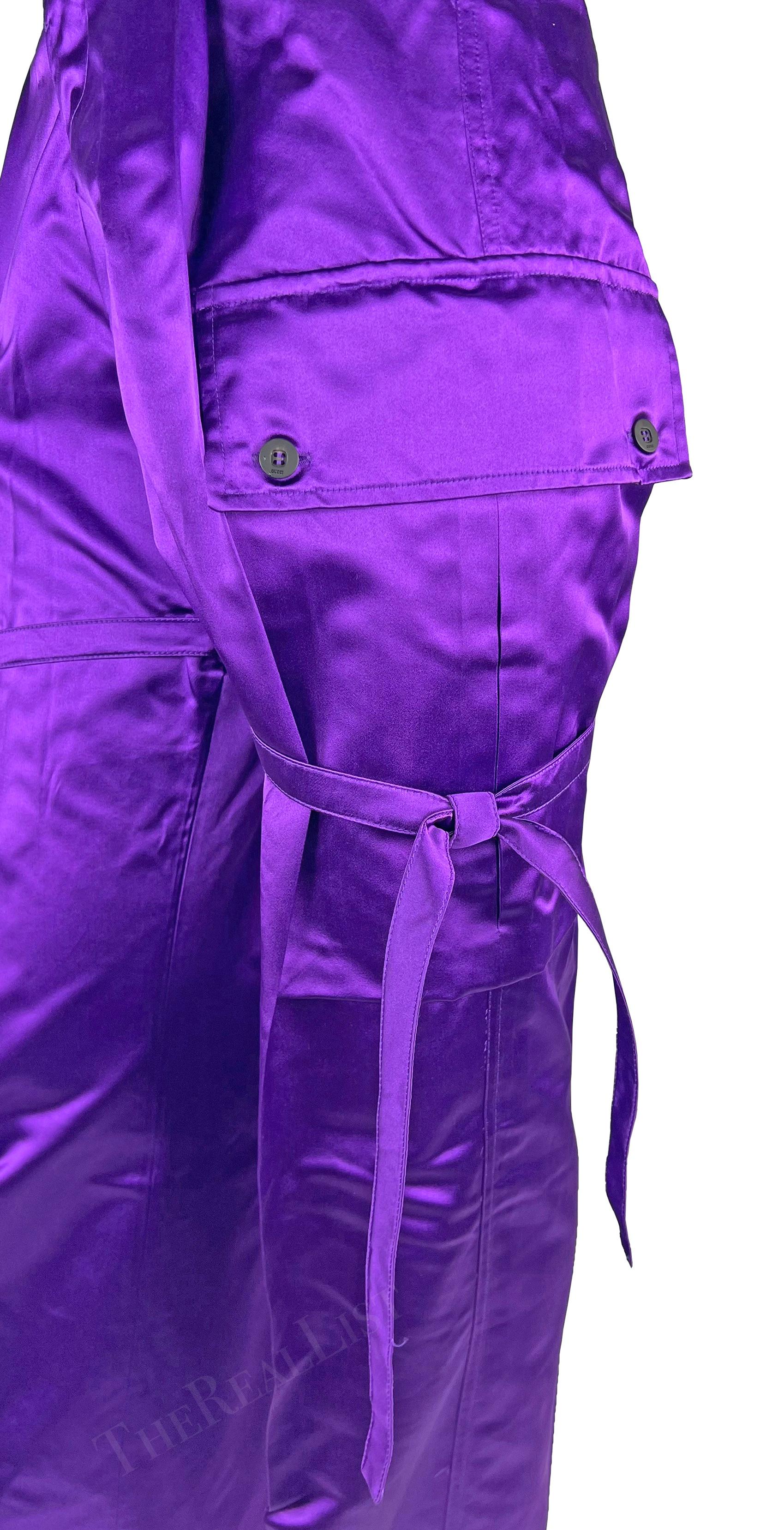 Women's NWT S/S 2001 Gucci by Tom Ford Runway Purple Satin Tie Wide Leg Cargo Pants  For Sale
