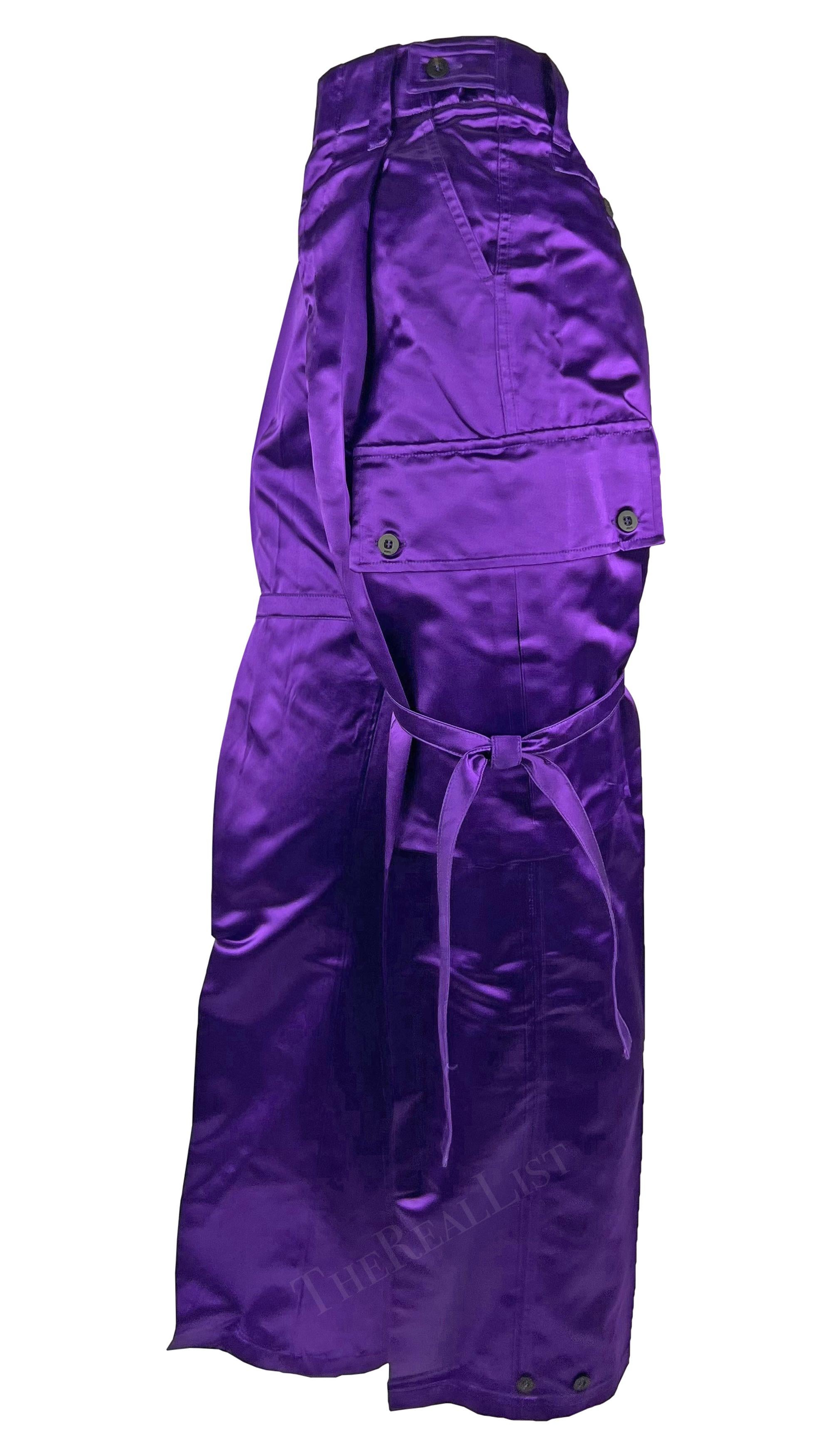 NWT S/S 2001 Gucci by Tom Ford Runway Purple Satin Tie Wide Leg Cargo Pants  For Sale 1