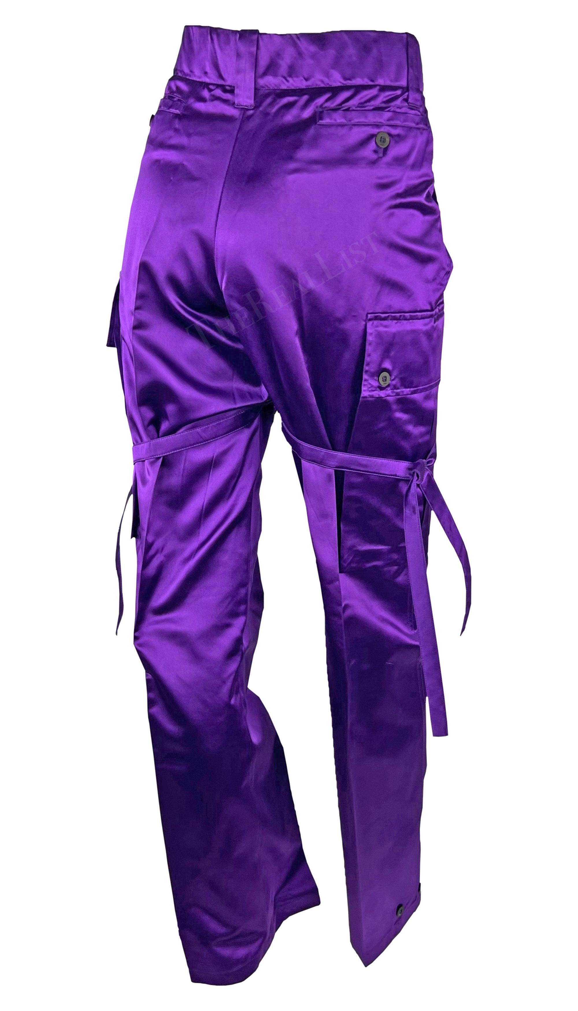 NWT S/S 2001 Gucci by Tom Ford Runway Purple Satin Tie Wide Leg Cargo Pants  For Sale 3