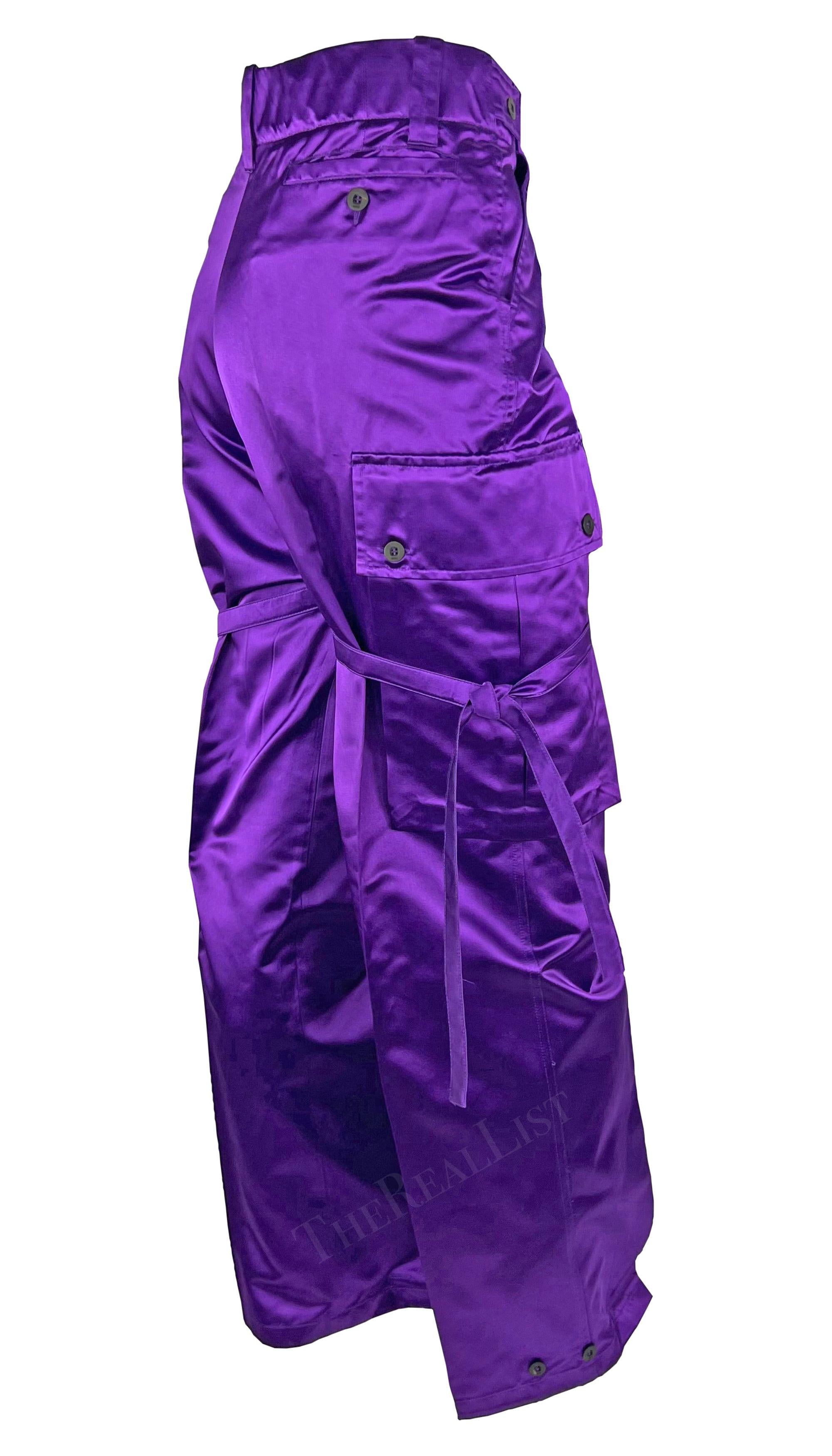 NWT S/S 2001 Gucci by Tom Ford Runway Purple Satin Tie Wide Leg Cargo Pants  For Sale 4