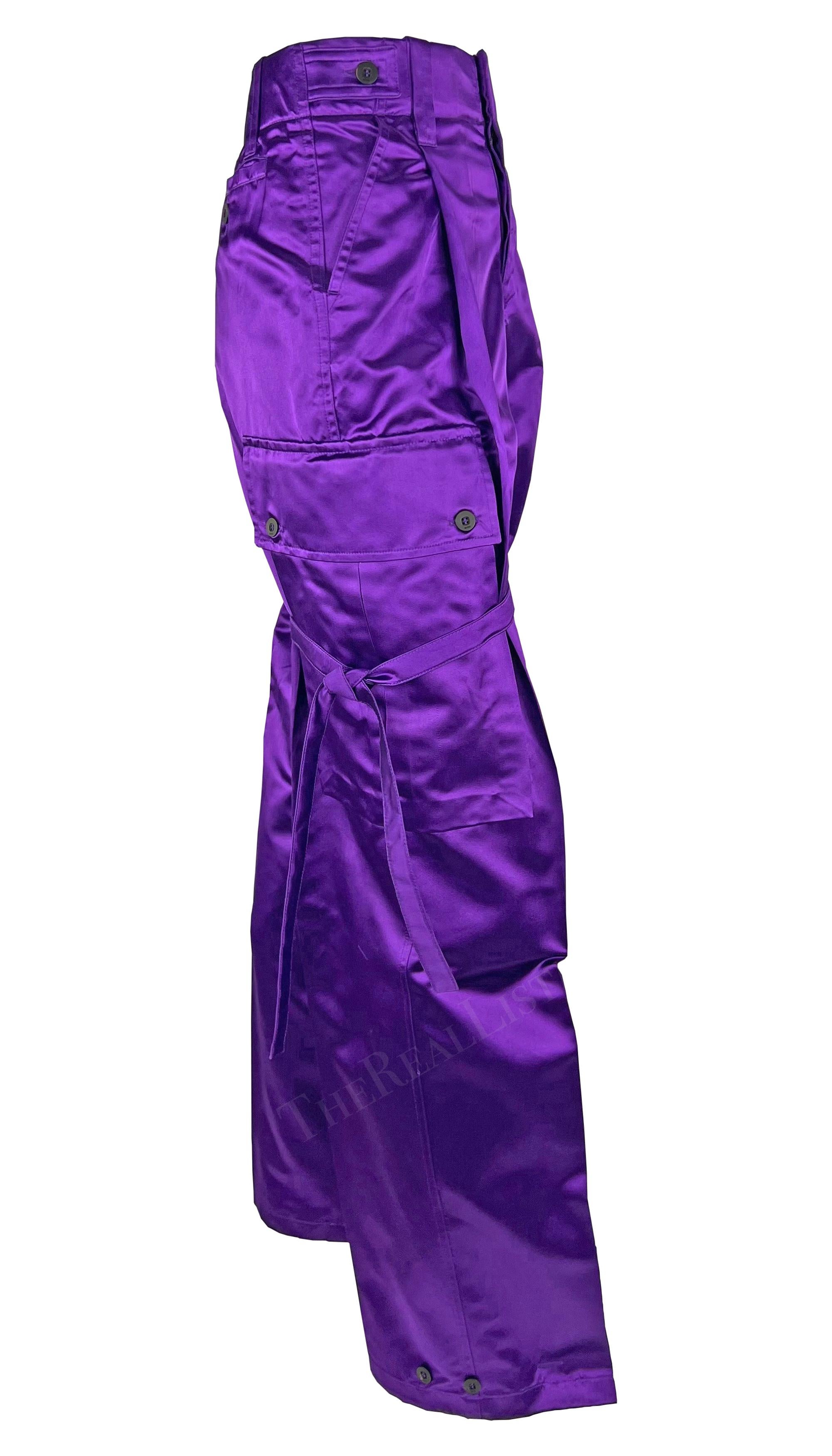 NWT S/S 2001 Gucci by Tom Ford Runway Purple Satin Tie Wide Leg Cargo Pants  For Sale 5
