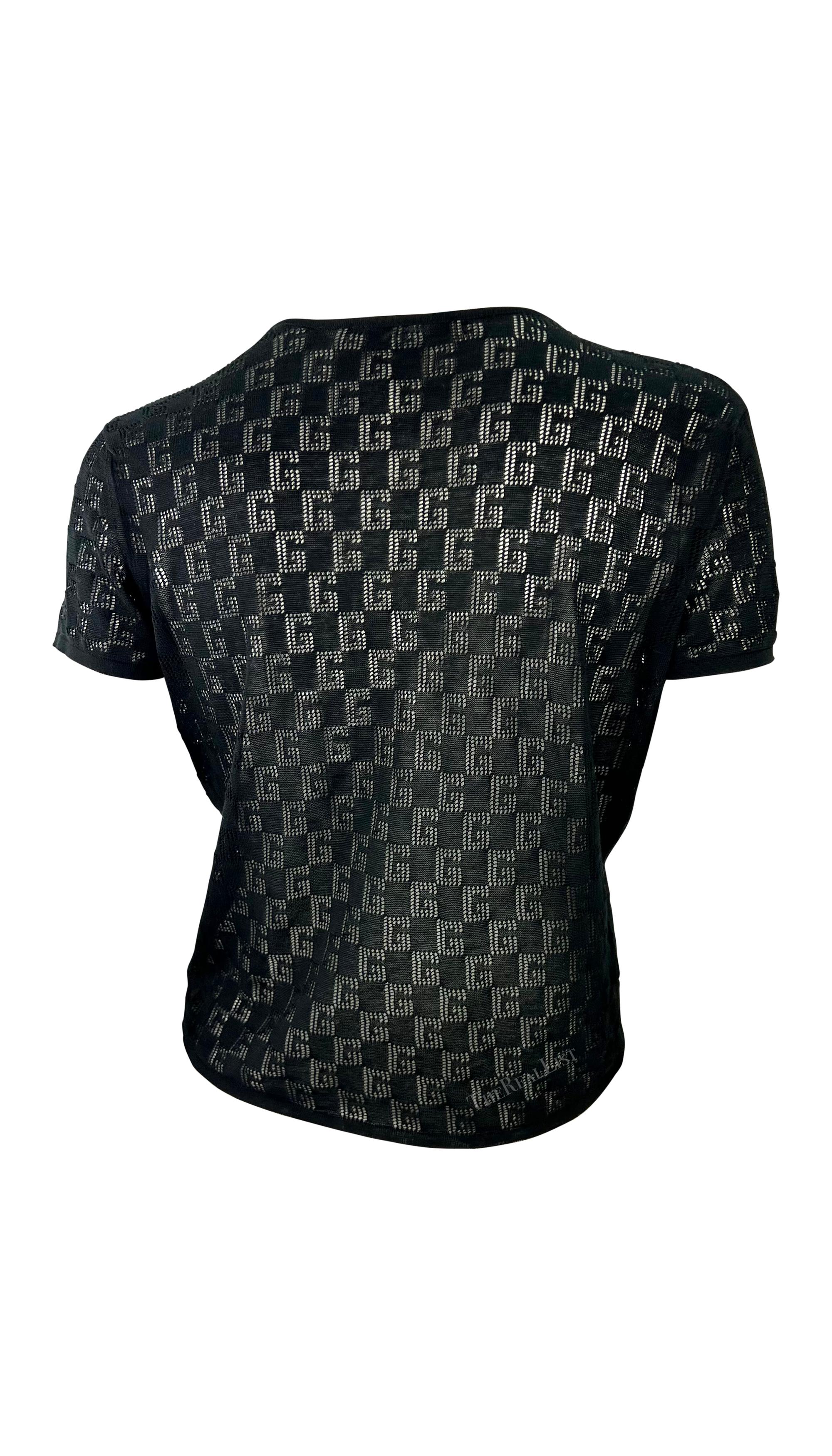 NEU F/S 2001 Gucci by Tom Ford Transparentes „G“-Logo-Strick-T-Shirt-Oberteil mit Logo (Schwarz) im Angebot