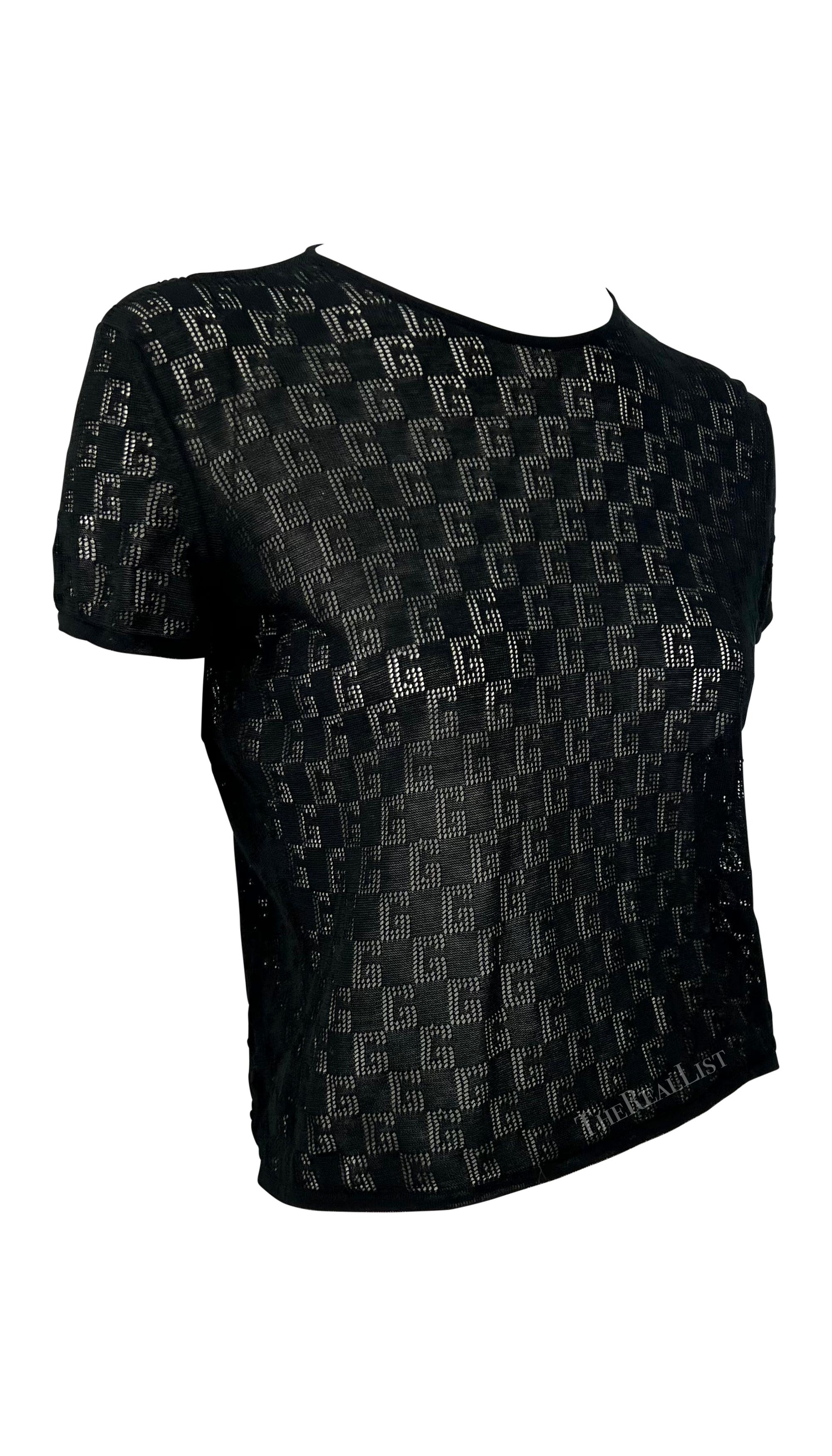 NEU F/S 2001 Gucci by Tom Ford Transparentes „G“-Logo-Strick-T-Shirt-Oberteil mit Logo Damen im Angebot