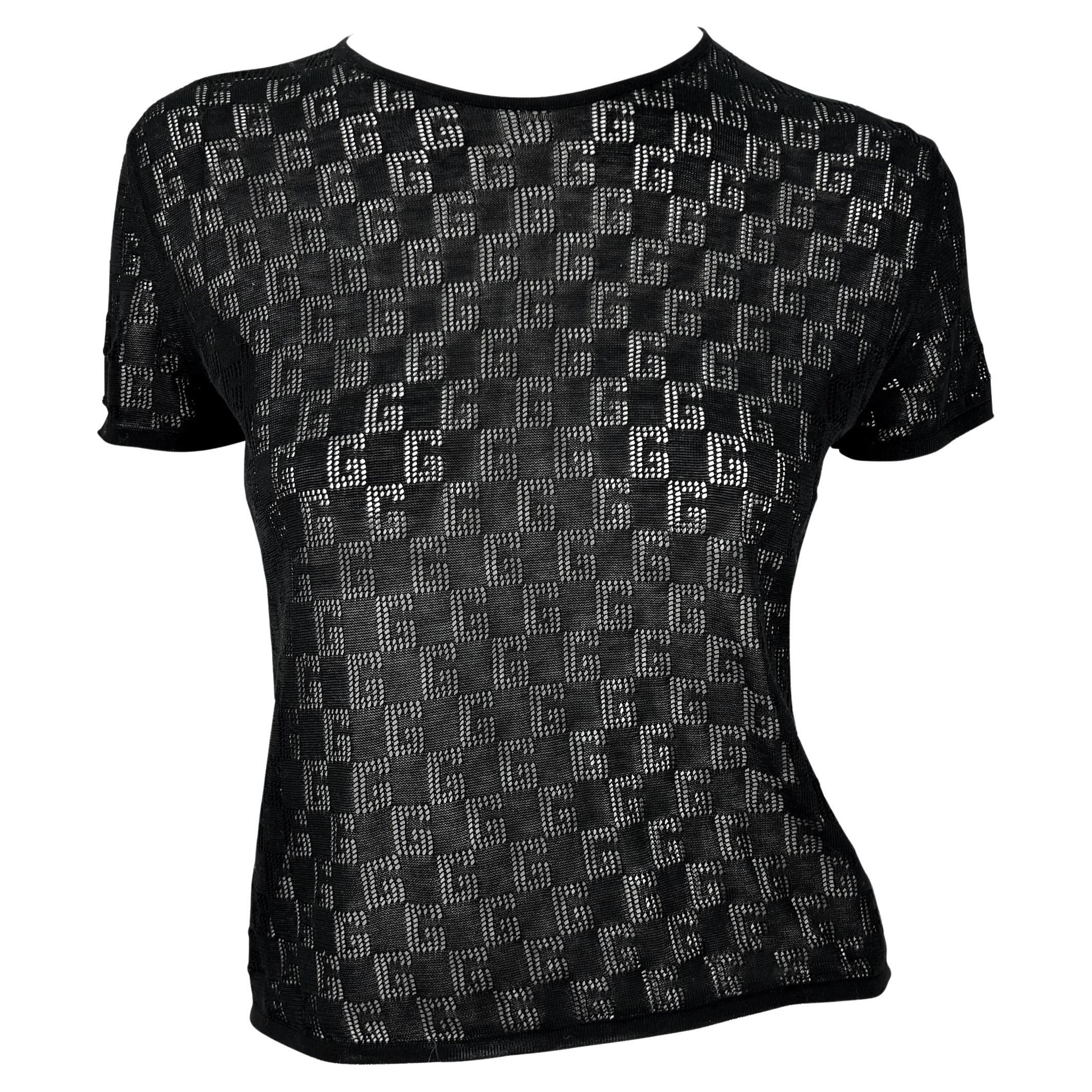 NEU F/S 2001 Gucci by Tom Ford Transparentes „G“-Logo-Strick-T-Shirt-Oberteil mit Logo im Angebot