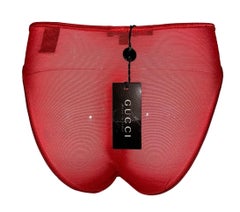 NWT S/S 2001 Gucci by Tom Ford Sheer Red Mesh Crystal G Logo Panty