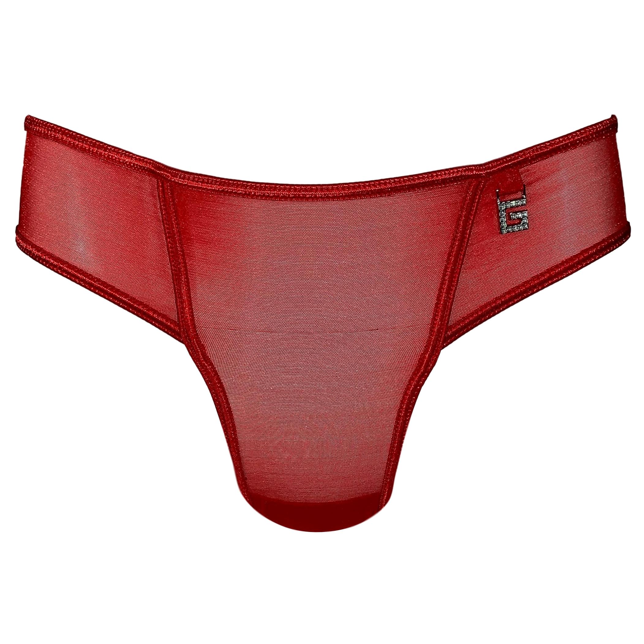 NWT S/S 2001 Gucci by Tom Ford Sheer Red Mesh Crystal G Logo Panty