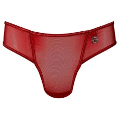 Used NWT S/S 2001 Gucci by Tom Ford Sheer Red Mesh Crystal G Logo Panty