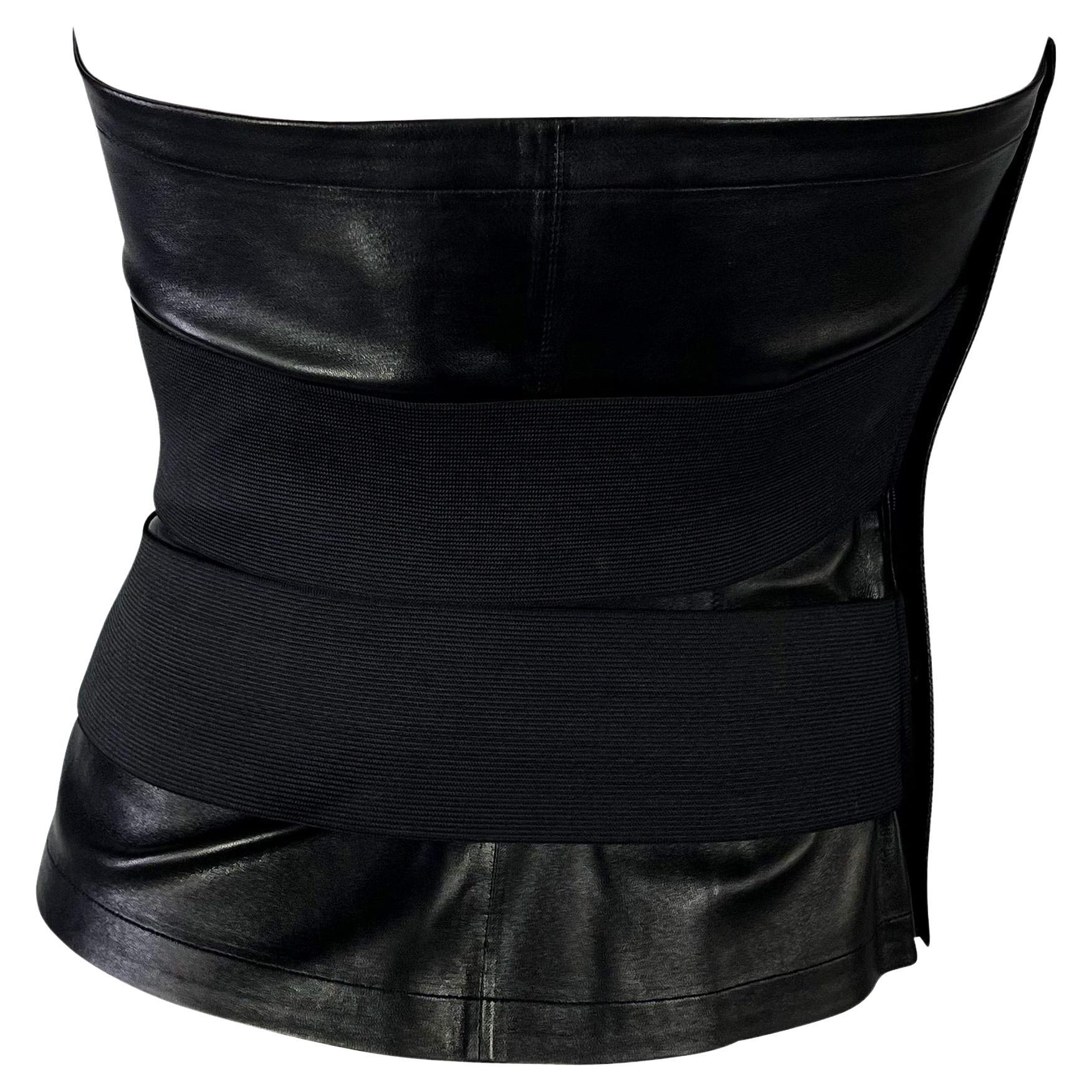 NWT S/S 2001 Yves Saint Laurent by Tom Ford Black Leather Bandage Strap Bustier In Excellent Condition For Sale In West Hollywood, CA