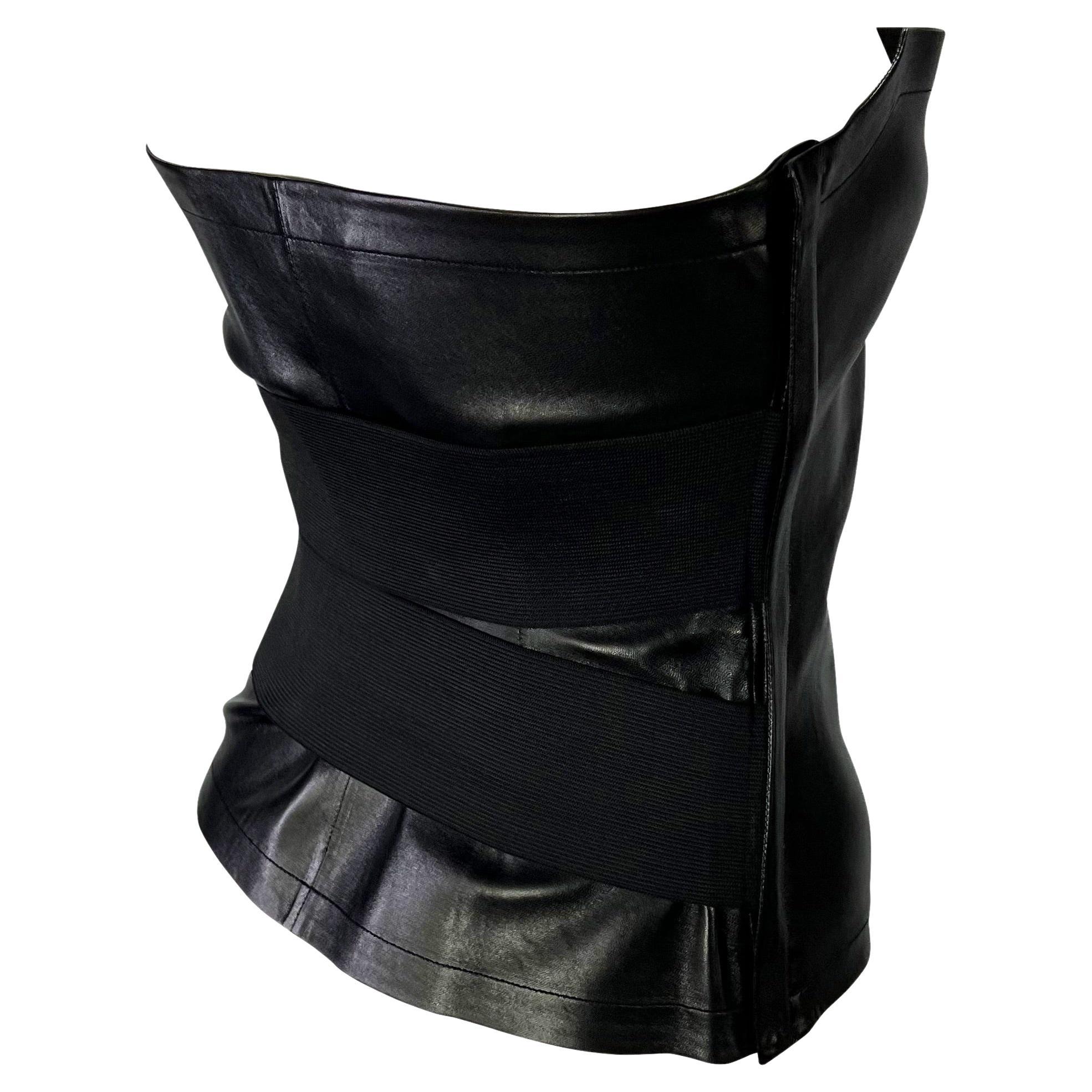 Women's NWT S/S 2001 Yves Saint Laurent by Tom Ford Black Leather Bandage Strap Bustier For Sale