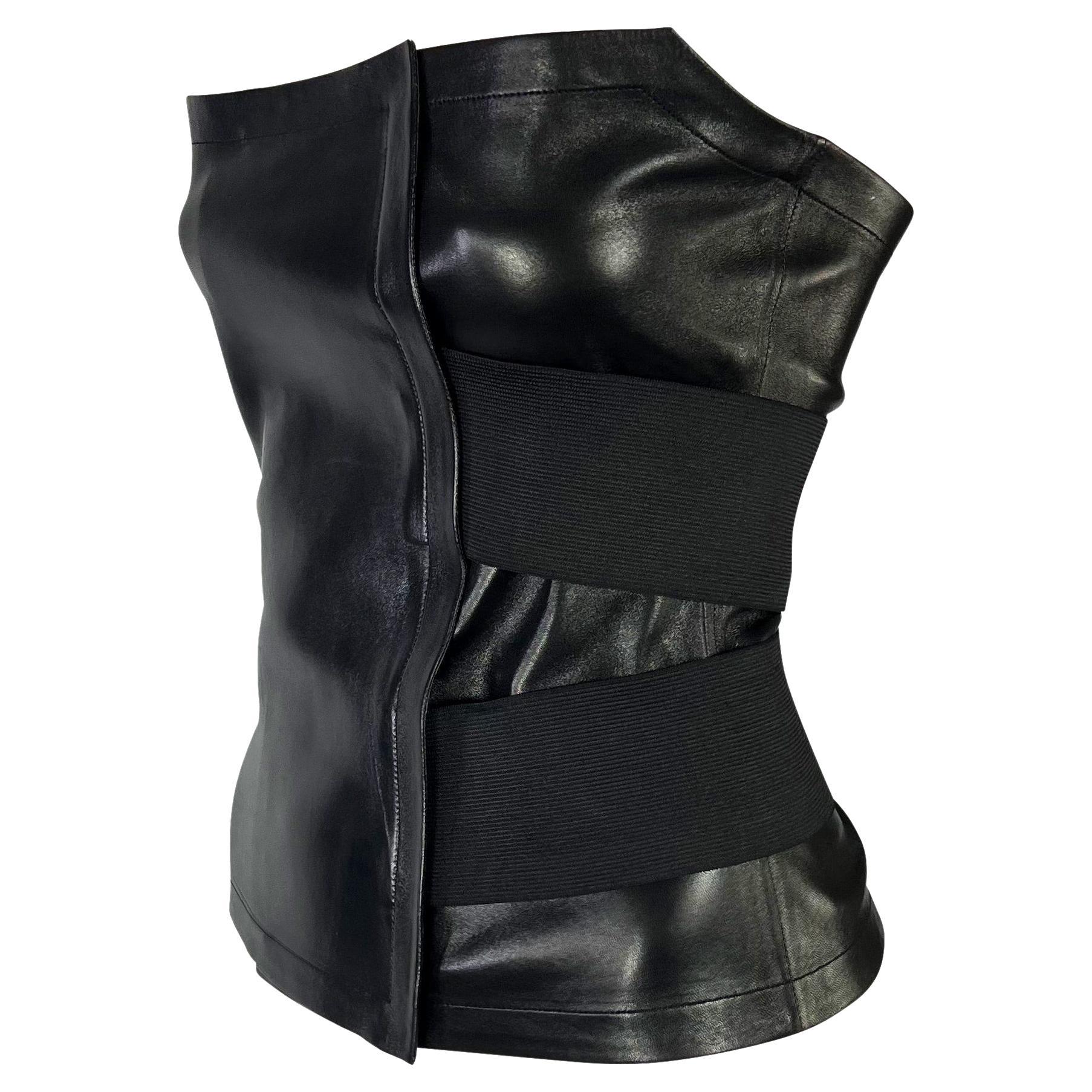 NWT S/S 2001 Yves Saint Laurent by Tom Ford Black Leather Bandage Strap Bustier For Sale