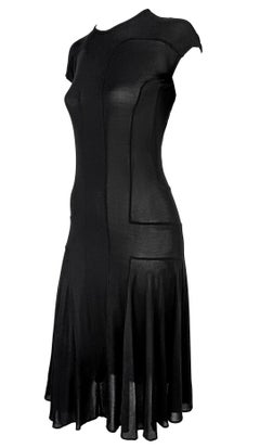 NWT S/S 2002 Calvin Klein Collection Runway Sheer Black Bodycon Flare Midi Dress