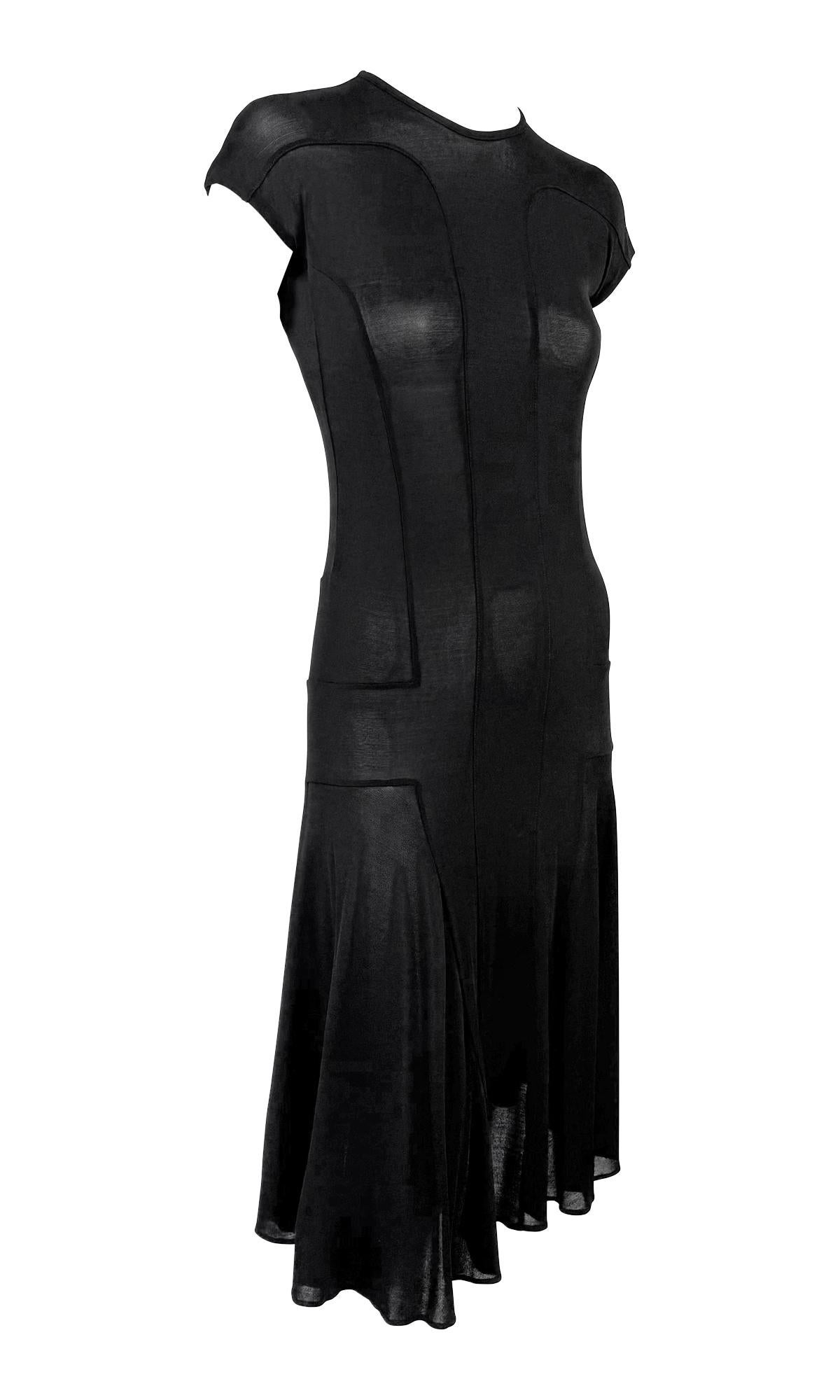 NWT S/S 2002 Calvin Klein Collection Vestido negro de tirantes Bodycon Flare Midi Dress en venta 1
