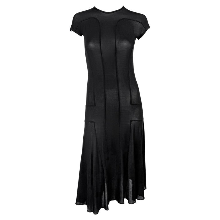 NWT S/S 2002 Calvin Klein Collection Runway Sheer Black Bodycon Flare Midi  Dress For Sale at 1stDibs
