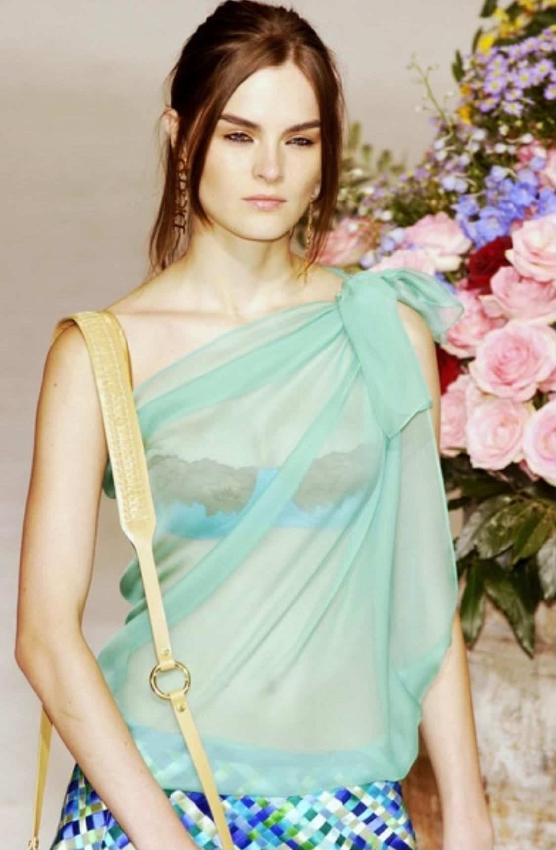 NWT S/S 2002 Dolce & Gabbana Runway Blue Green Satin Woven Ribbon Mini Skirt Y2K For Sale 9