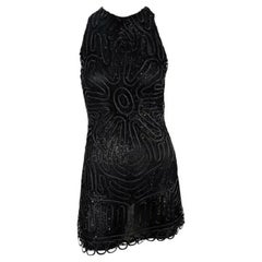 NWT S/S 2002 Gianni Versace by Donatella Mini vestido negro de encaje con pedrería transparente