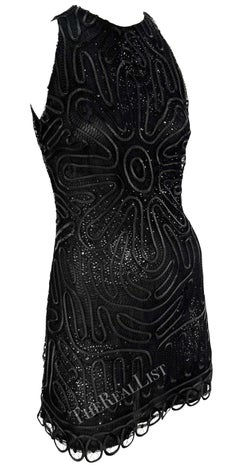 NWT S/S 2002 Gianni Versace by Donatella Sheer Rhinestone Lace Black Mini Dress