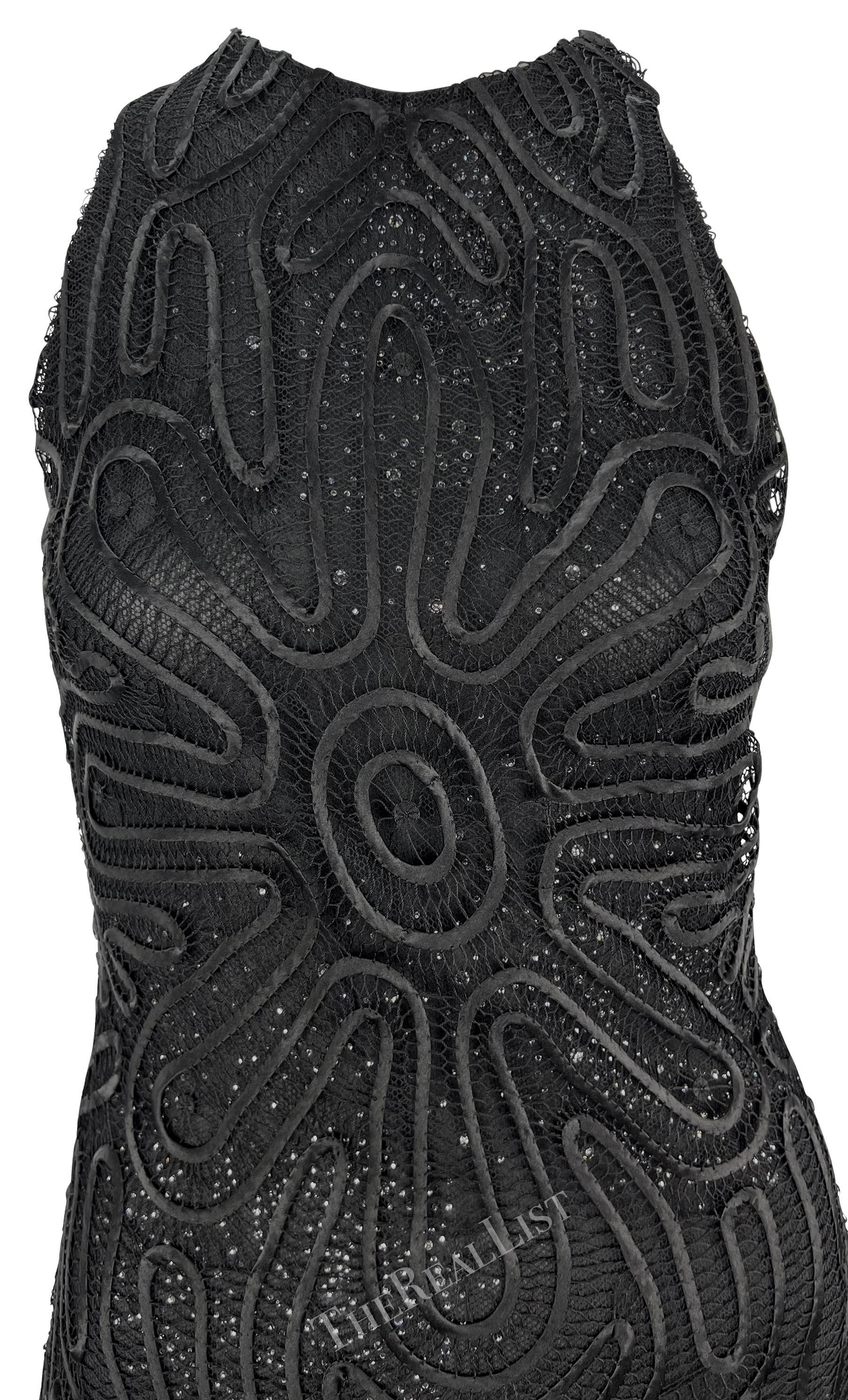 NEU F/S 2002 Gianni Versace by Donatella Schwarzes Minikleid aus durchsichtiger Strass-Spitzenspitze, neu mit Strass Damen im Angebot