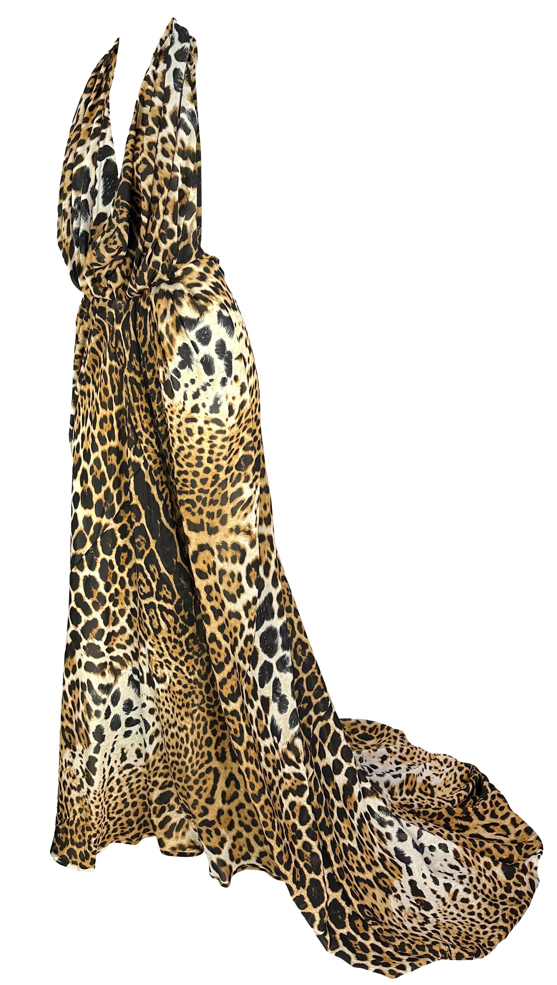 NWT S/S 2002 Yves Saint Laurent by Tom Ford Rückenfreies Halter Leopard Seidenkleid im Angebot 1