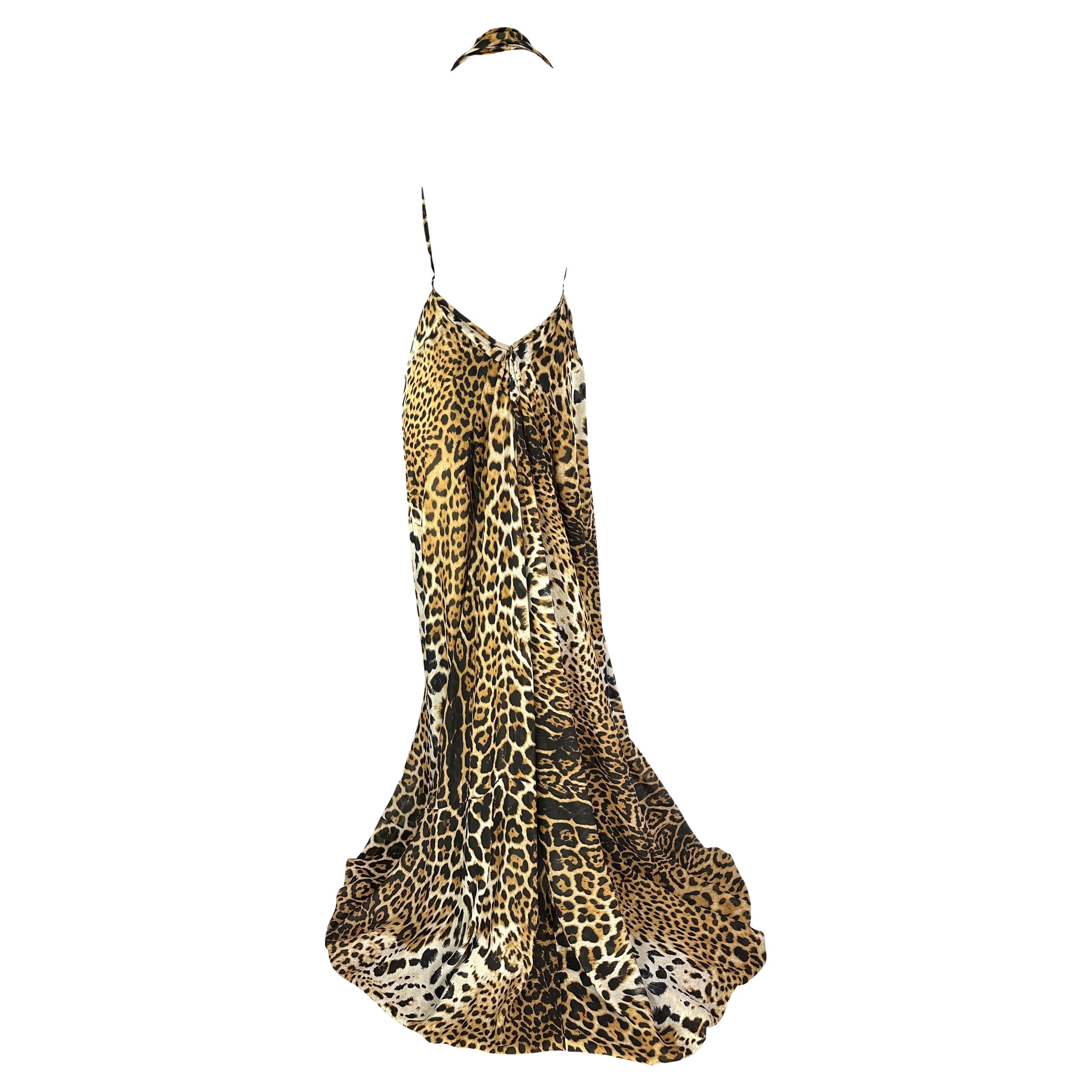 NWT S/S 2002 Yves Saint Laurent by Tom Ford Backless Halter Leopard Silk Gown For Sale