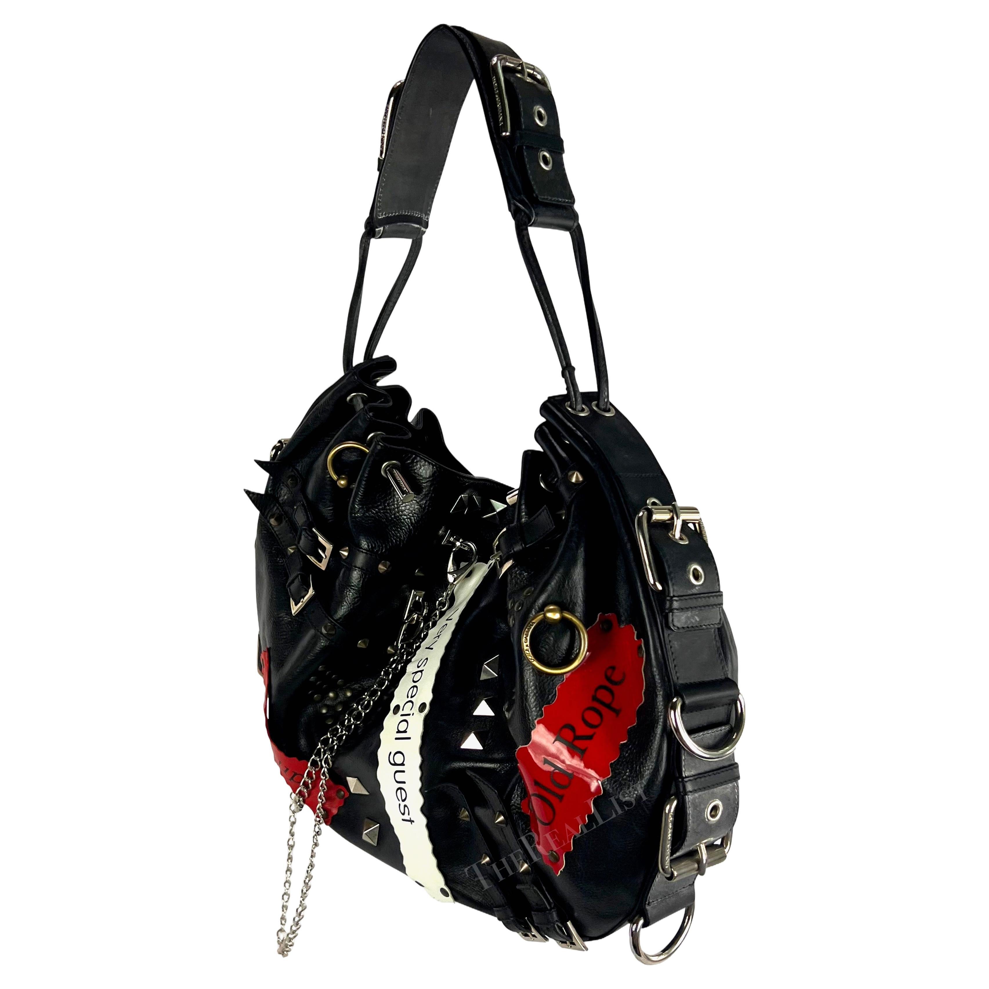 Black NWT S/S 2003 Dolce & Gabbana Studded Leather Punk Chain Large Tote Shoulder Bag For Sale