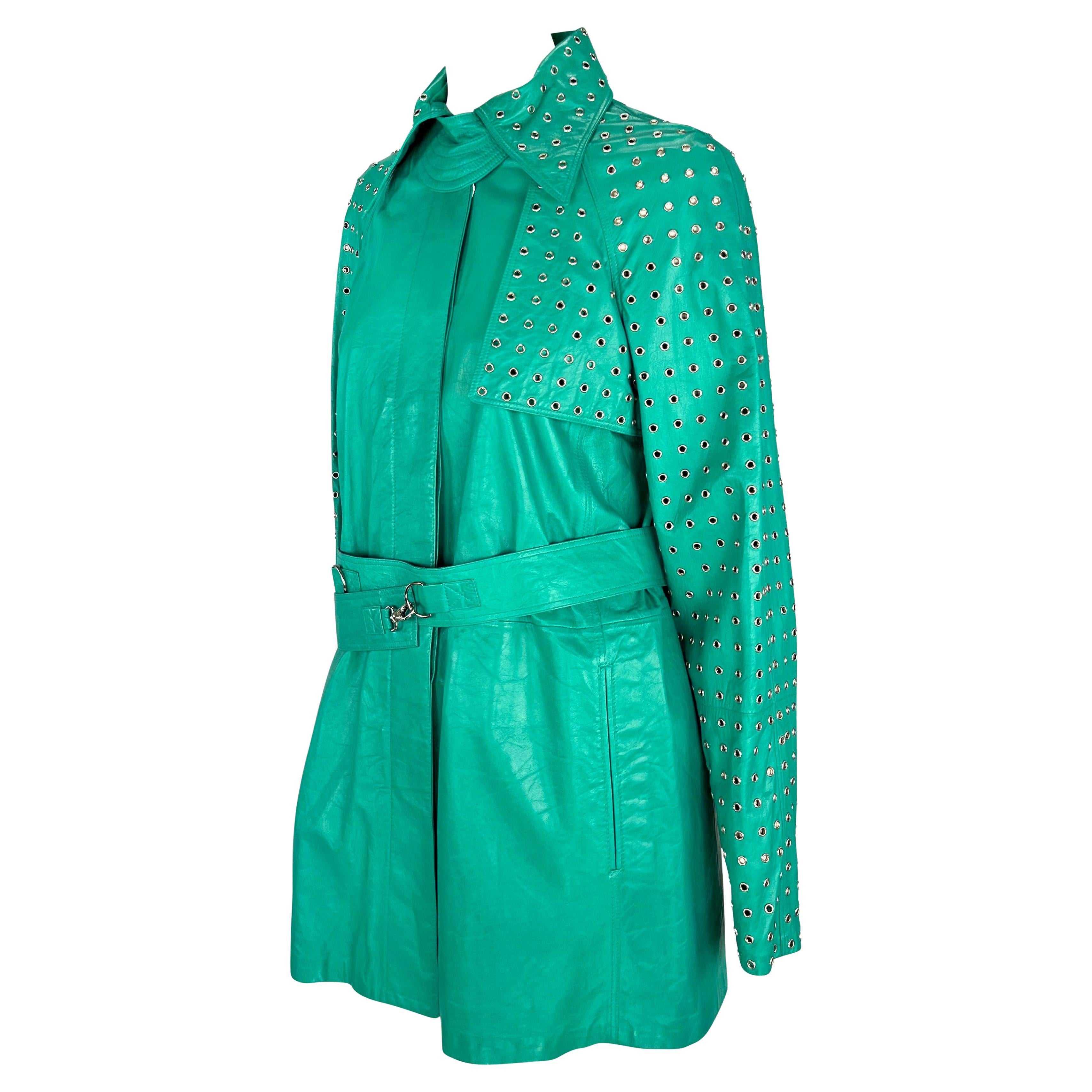 NWT S/S 2003 Gianni Versace by Donatella Versace Teal Rivet Leather Jacket In Excellent Condition For Sale In West Hollywood, CA