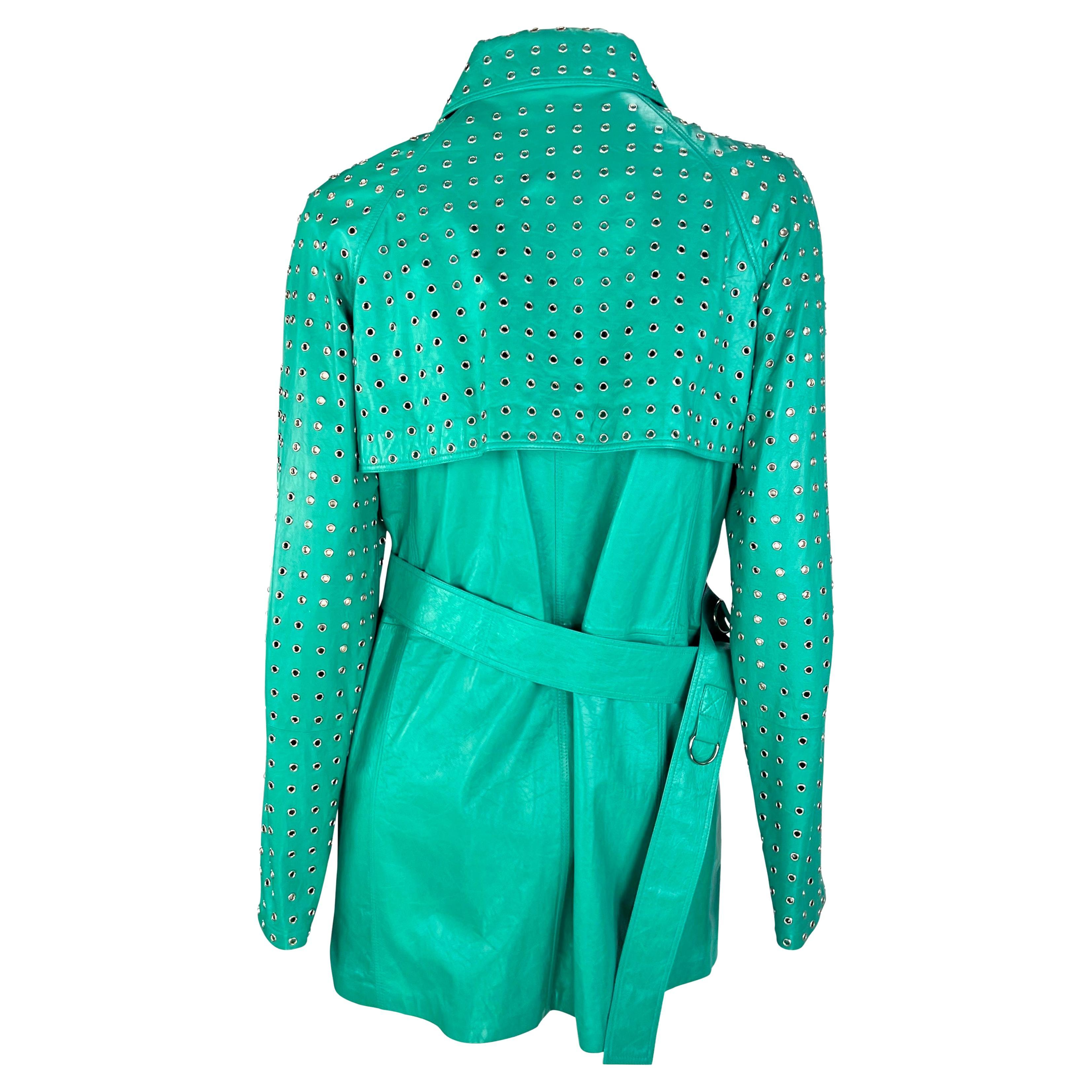 NWT S/S 2003 Gianni Versace by Donatella Versace Teal Rivet Leather Jacket For Sale 2