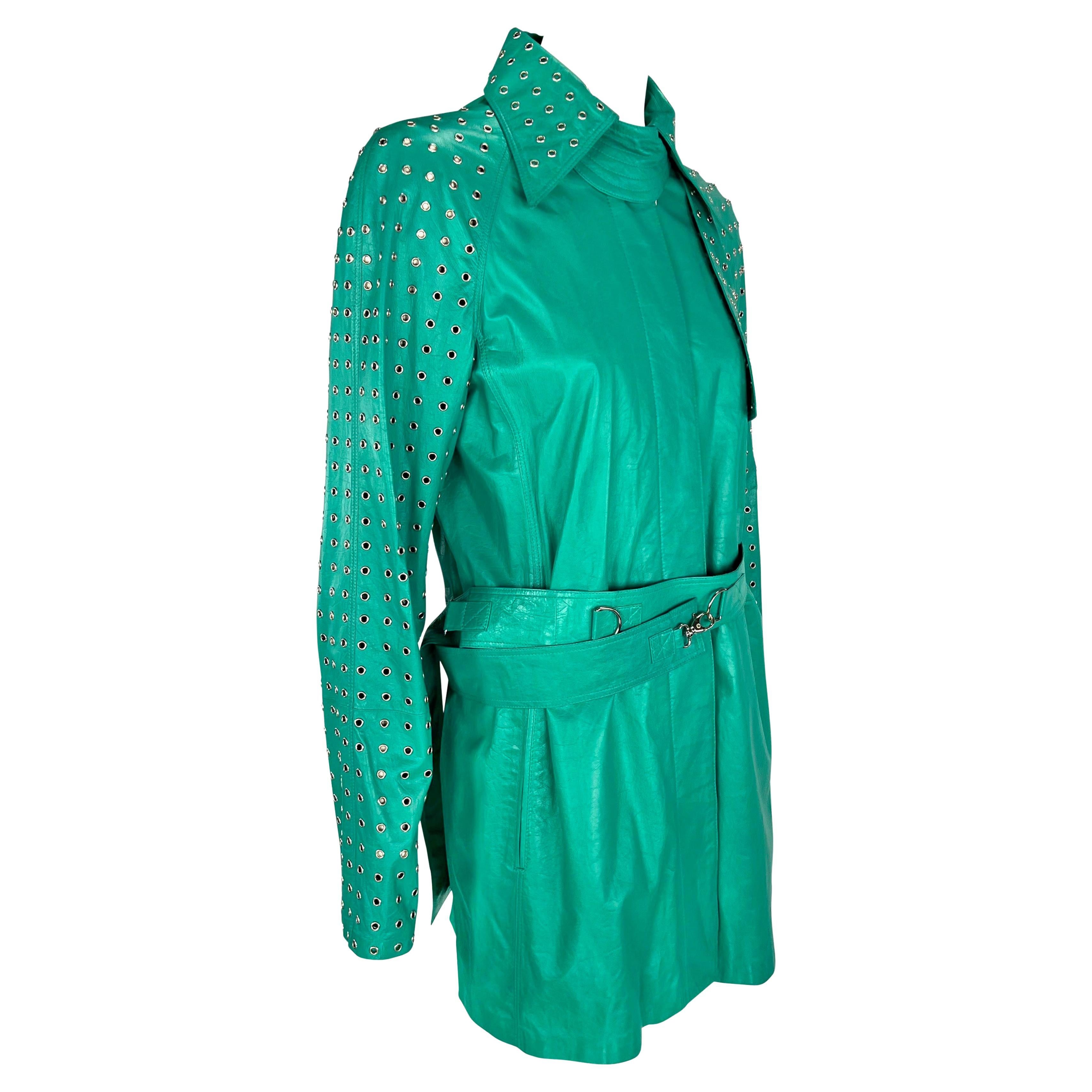 NWT S/S 2003 Gianni Versace by Donatella Versace Teal Rivet Leather Jacket For Sale 4
