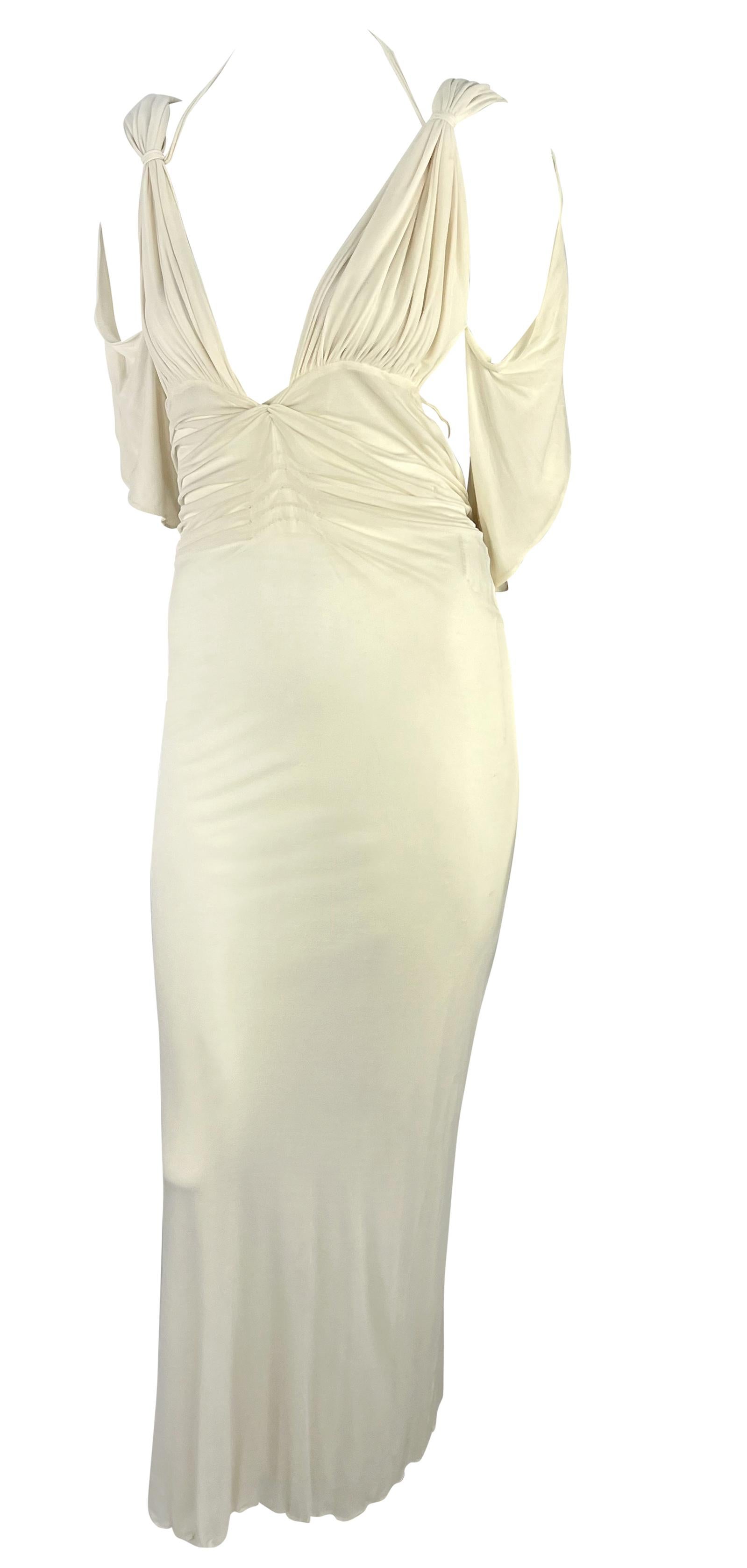NWT S/S 2003 Gucci by Tom Ford Prototype Off-White Sheer Chiffon Ruched Gown Beige en venta