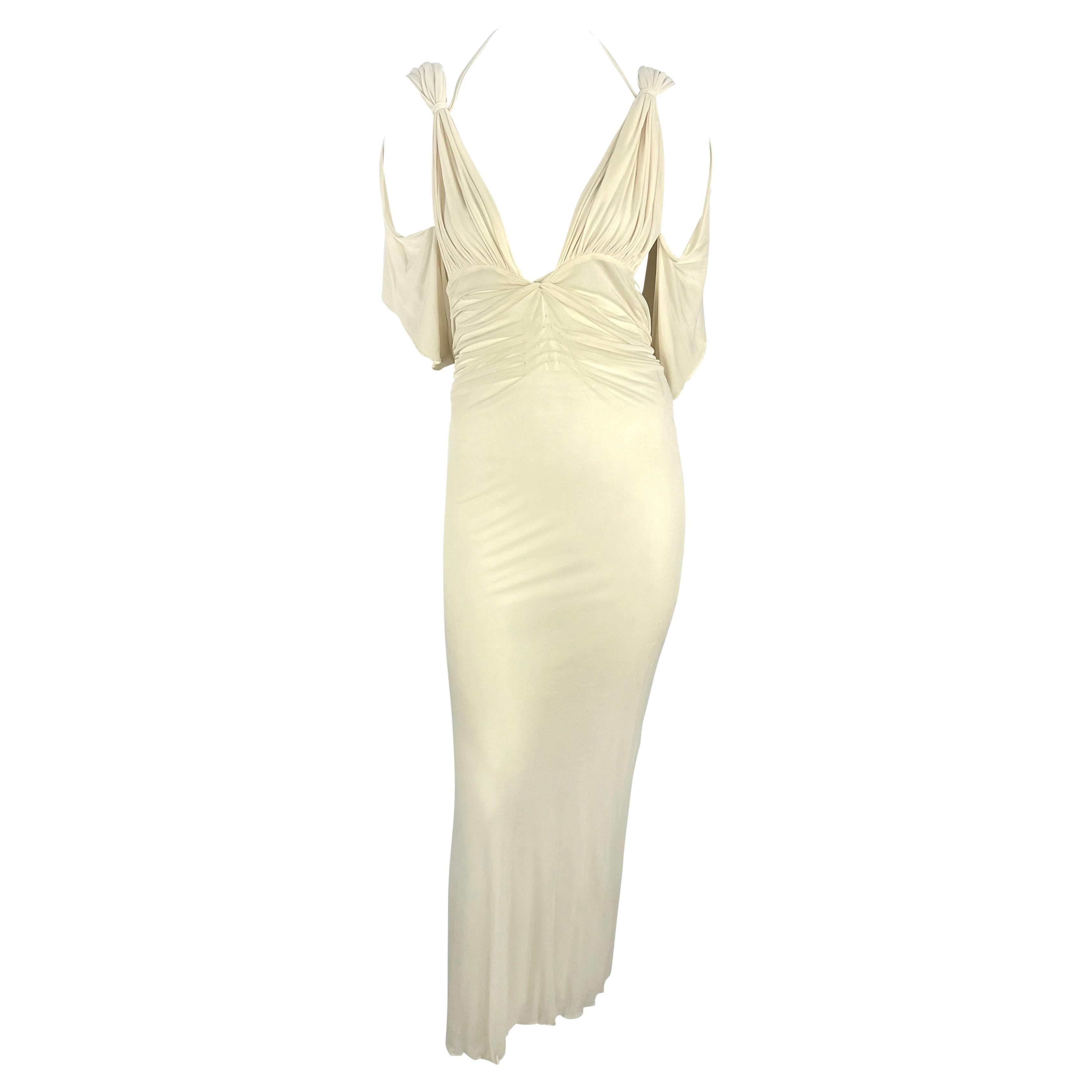 NWT S/S 2003 Gucci by Tom Ford Prototype Off-White Sheer Chiffon Ruched Gown en venta