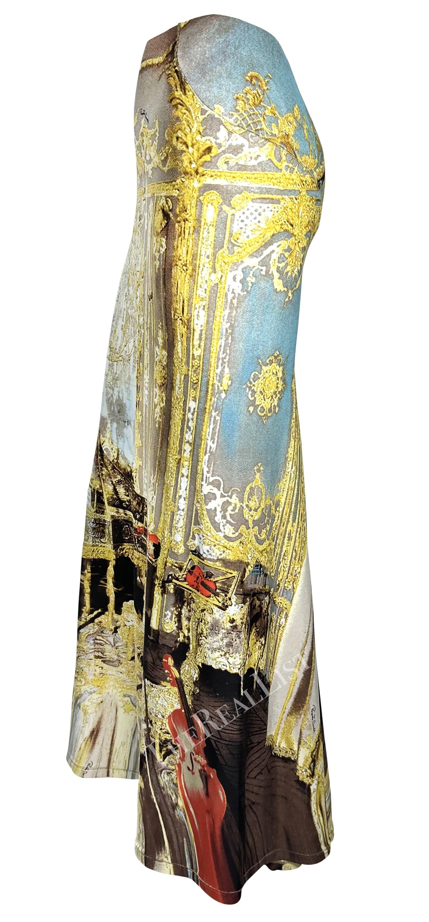 NWT S/S 2003 Roberto Cavalli Baroque Print Gold Glitter Maxi Flare Bodycon Skirt In New Condition For Sale In West Hollywood, CA