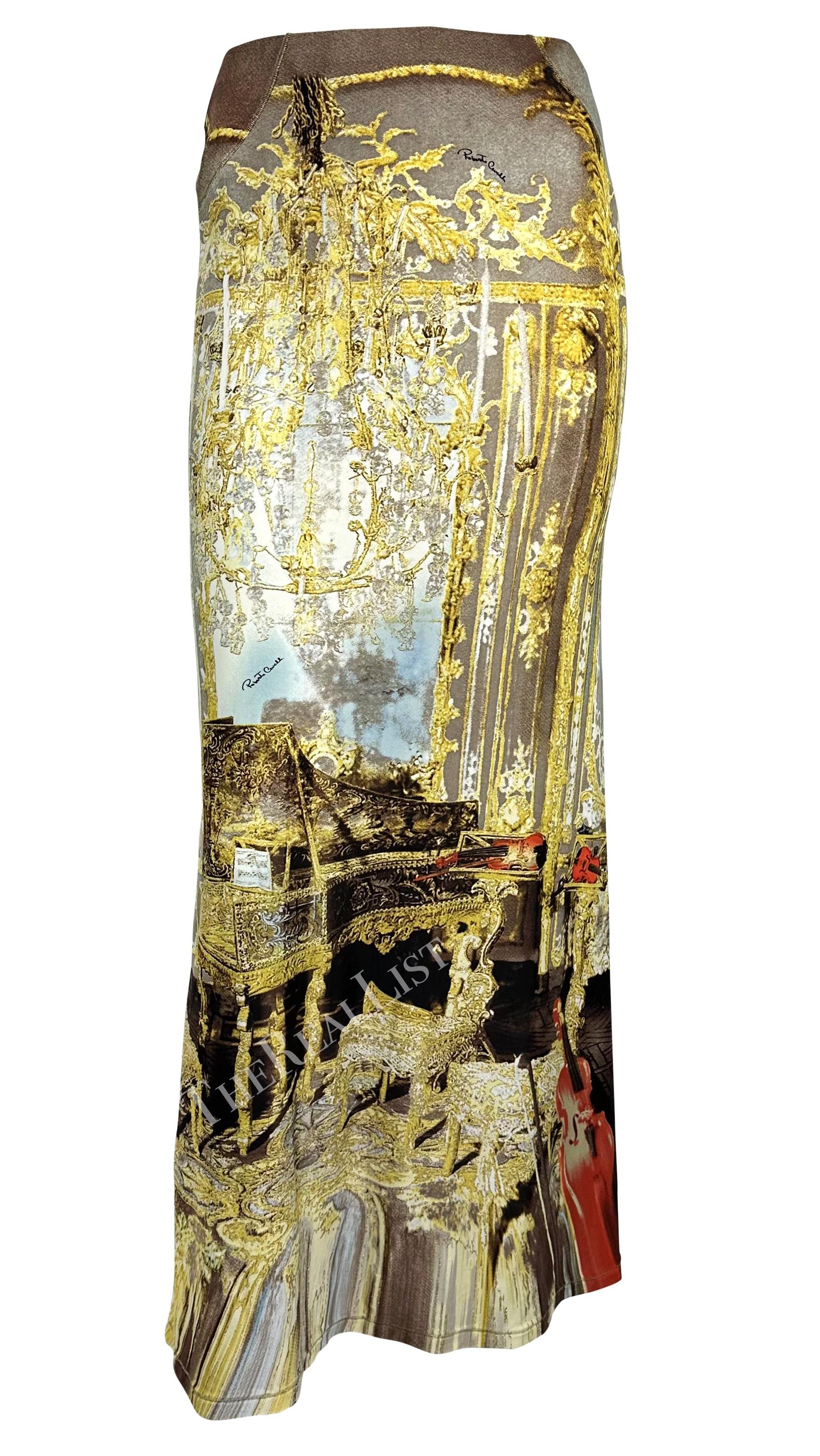 NWT S/S 2003 Roberto Cavalli Baroque Print Gold Glitter Maxi Flare Bodycon Skirt For Sale 5