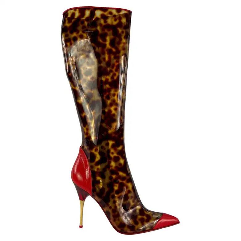 Bottes transparentes en PVC imprimé guépard Roberto Cavalli S/S 2003 neuves avec étiquette, taille 39 en vente