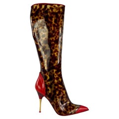 NWT S/S 2003 Roberto Cavalli Cheetah Print PVC Transparent Boots Size 39