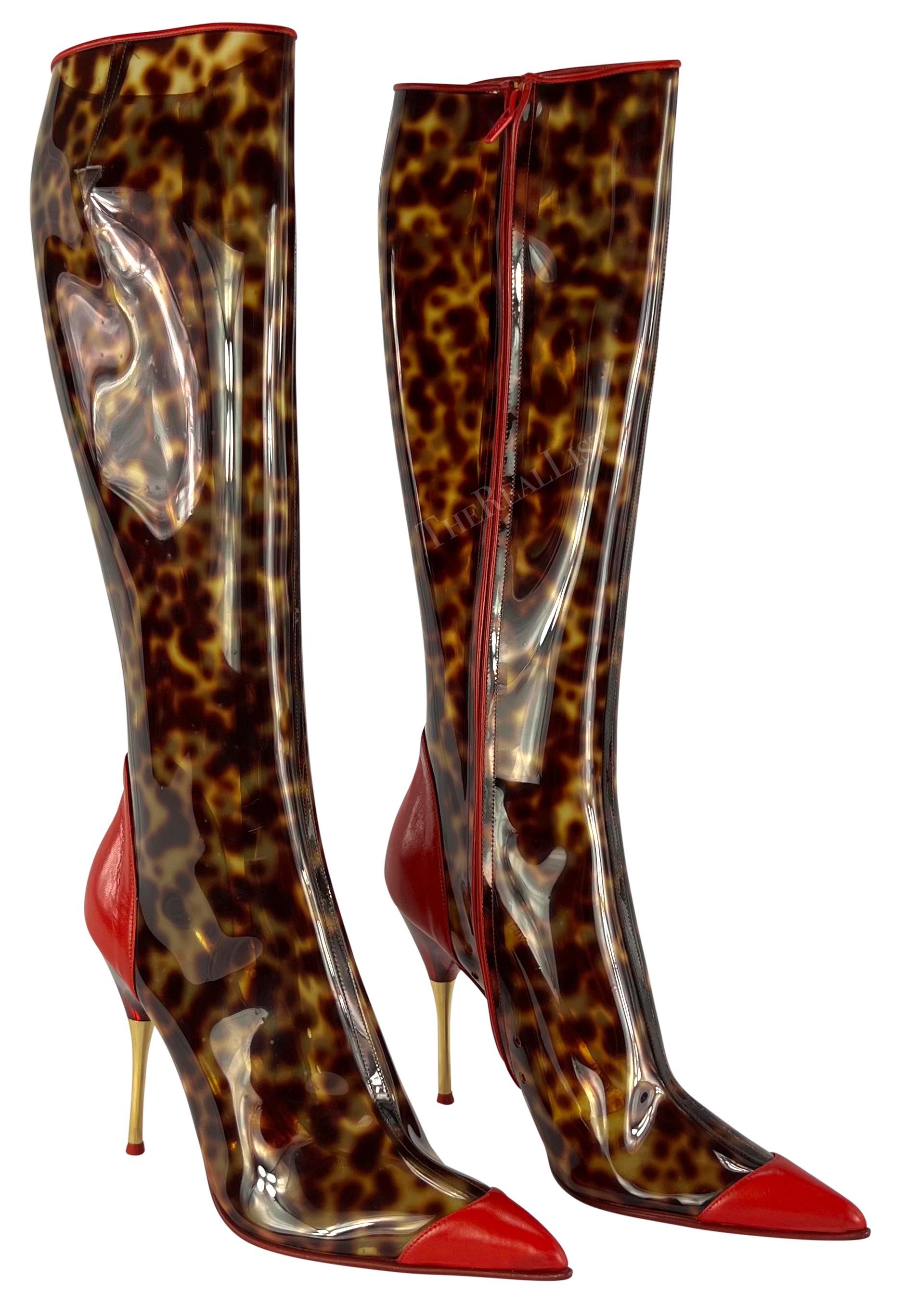 NWT S/S 2003 Roberto Cavalli Cheetah Print PVC Transparent Boots Size 39 In Excellent Condition For Sale In West Hollywood, CA