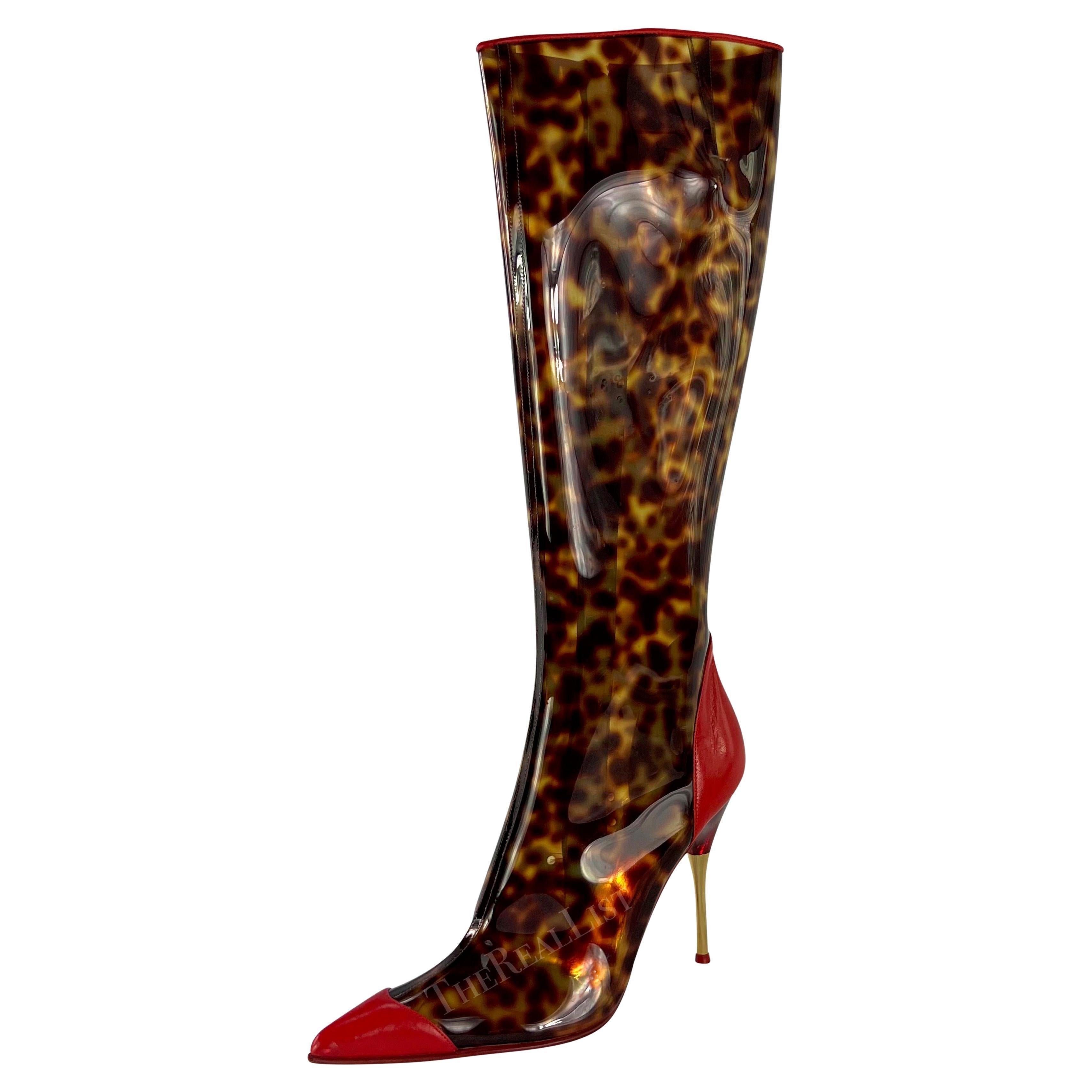 Bottes transparentes en PVC imprimé guépard Roberto Cavalli S/S 2003 neuves avec étiquette, taille 39 en vente 2