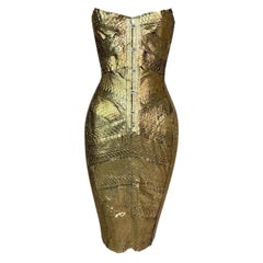 NWT S/S 2003 Roberto Cavalli Runway Gold Snakeskin Corset Strapless Dress