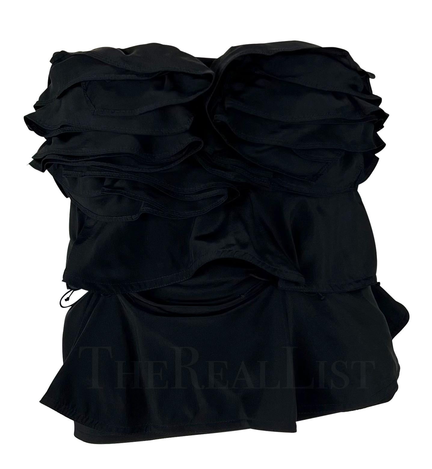 NWT F/W 2003 Yves Saint Laurent by Tom Ford Black Silk Ruffle Strapless Top In Excellent Condition For Sale In West Hollywood, CA