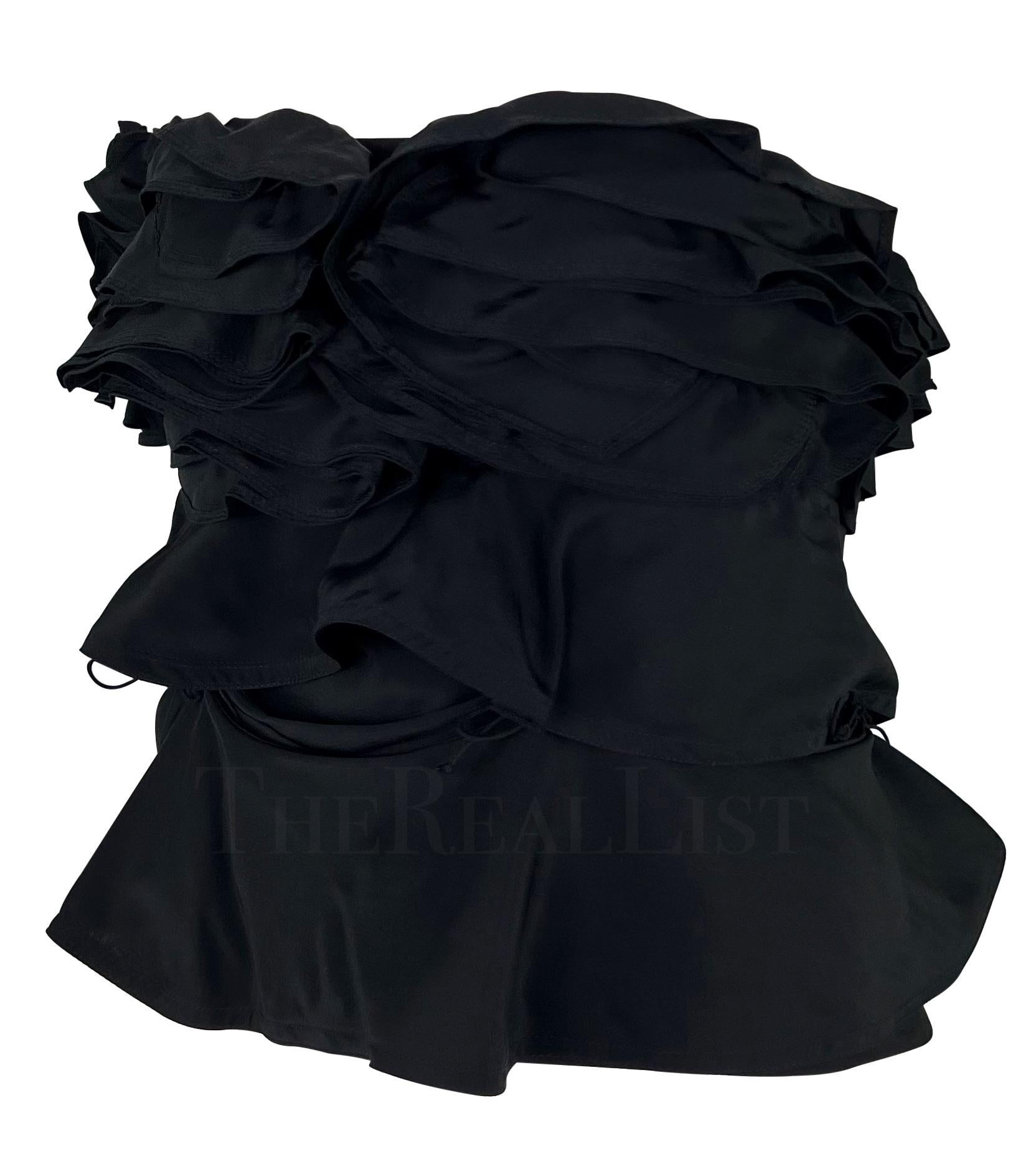 Women's NWT F/W 2003 Yves Saint Laurent by Tom Ford Black Silk Ruffle Strapless Top For Sale