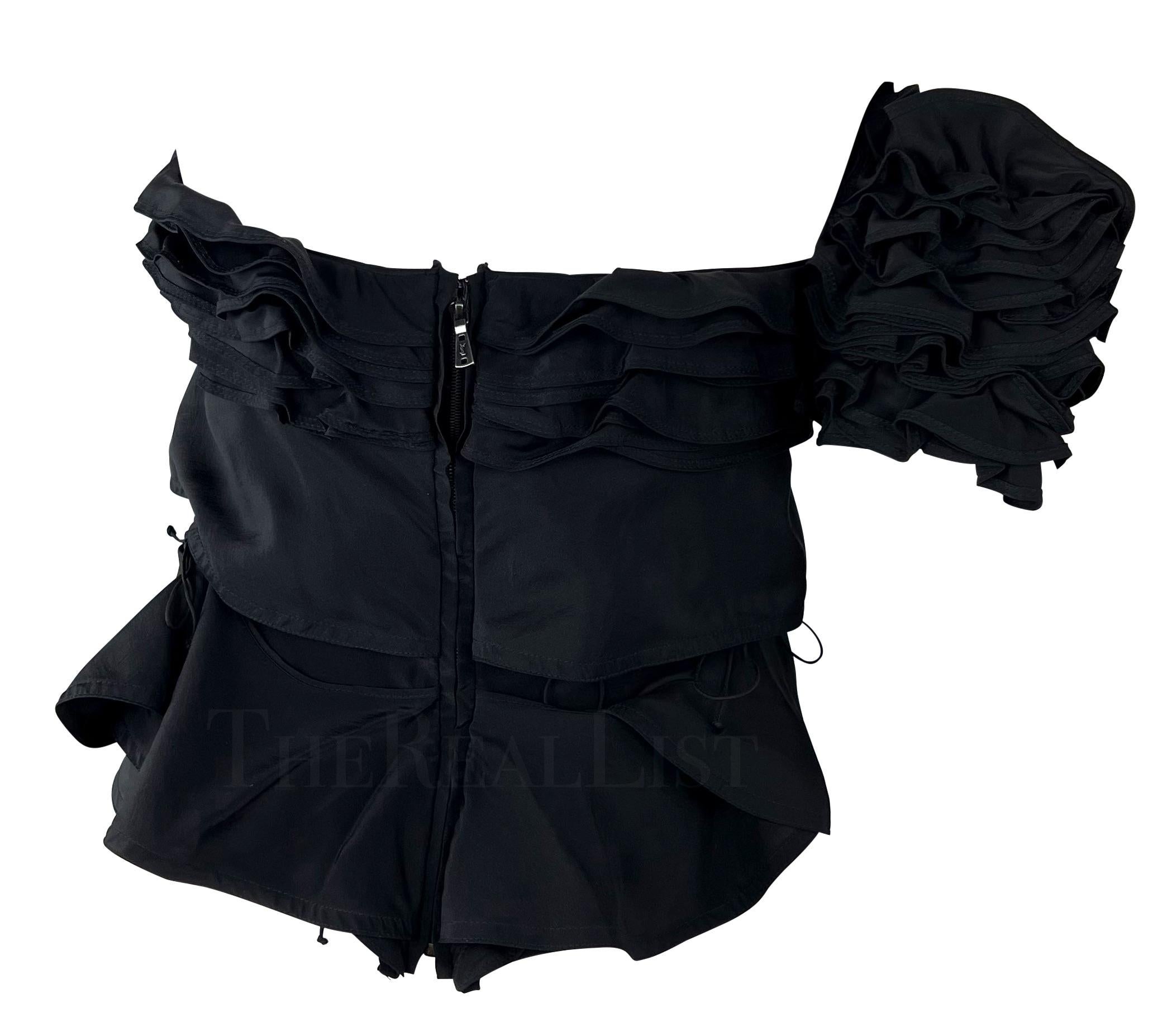 NWT F/W 2003 Yves Saint Laurent by Tom Ford Black Silk Ruffle Strapless Top For Sale 2