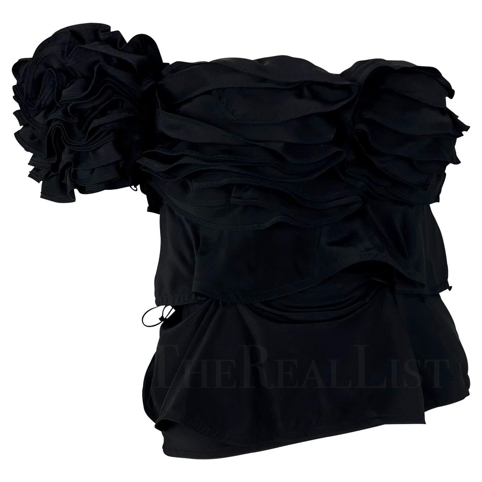 NWT F/W 2003 Yves Saint Laurent by Tom Ford Black Silk Ruffle Strapless Top For Sale