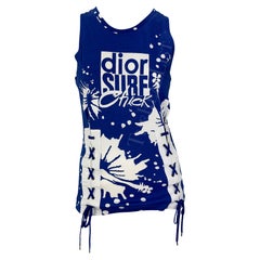 NWT S/S 2004 Christian Dior by John Galliano Blue 'Surf Chick' Lace Tank Top