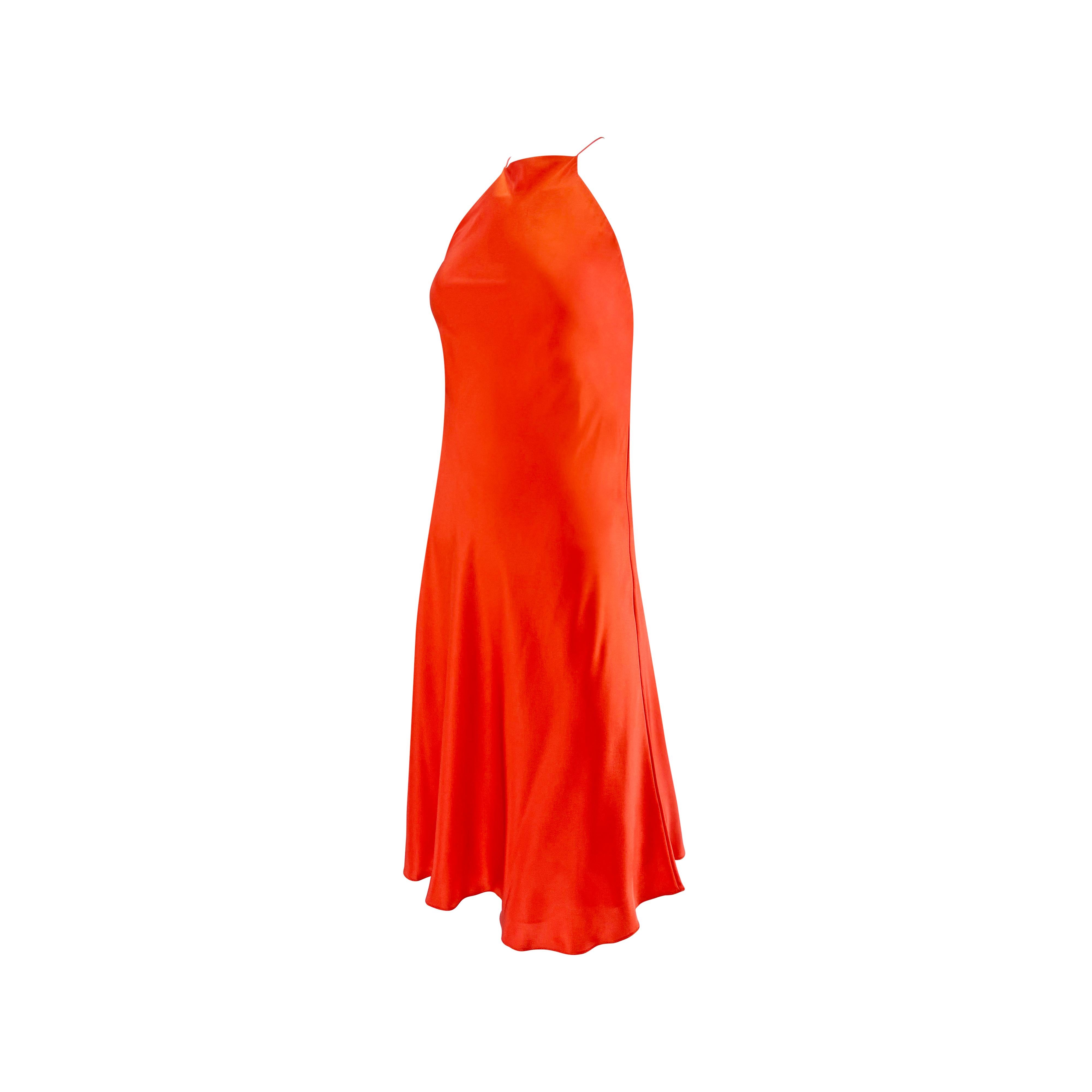 Red NWT S/S 2004 Ralph Lauren Orange Silk Satin Flare Sleeveless Mini Dress For Sale