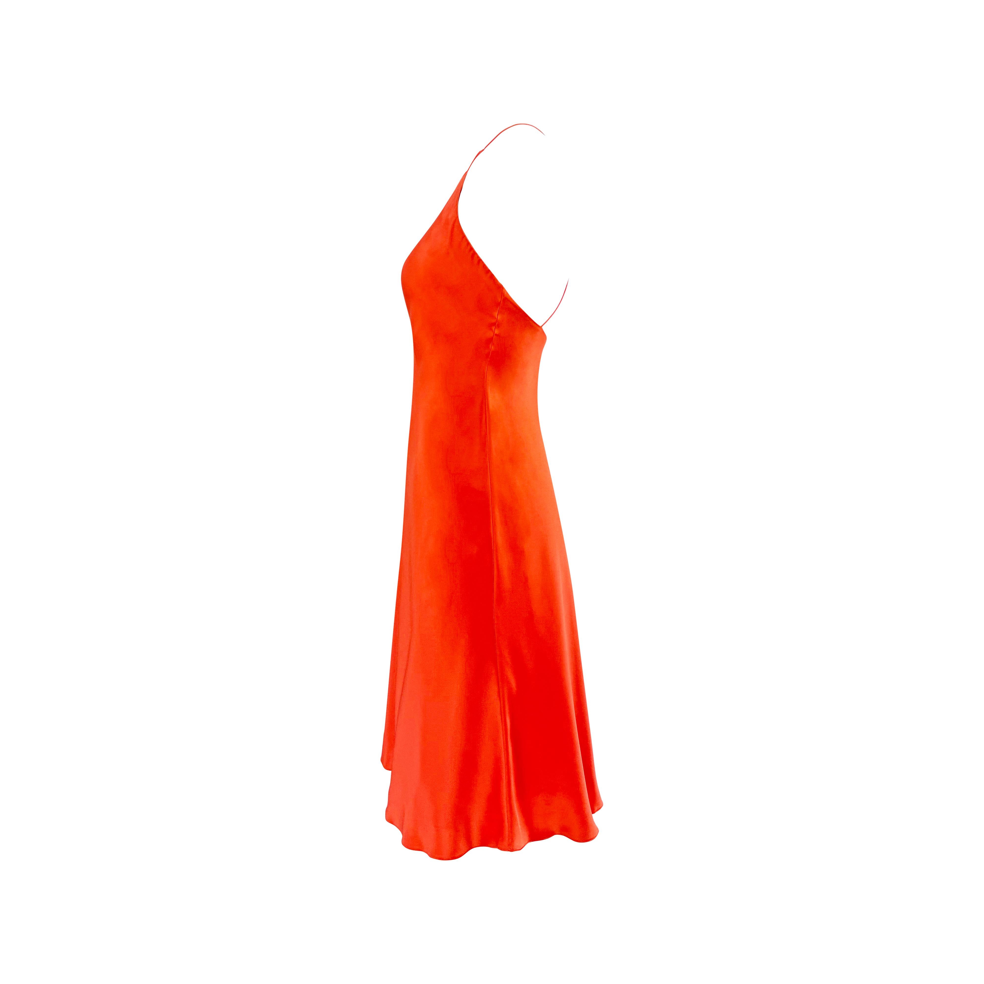 NWT S/S 2004 Ralph Lauren Orange Silk Satin Flare Sleeveless Mini Dress In Excellent Condition For Sale In West Hollywood, CA