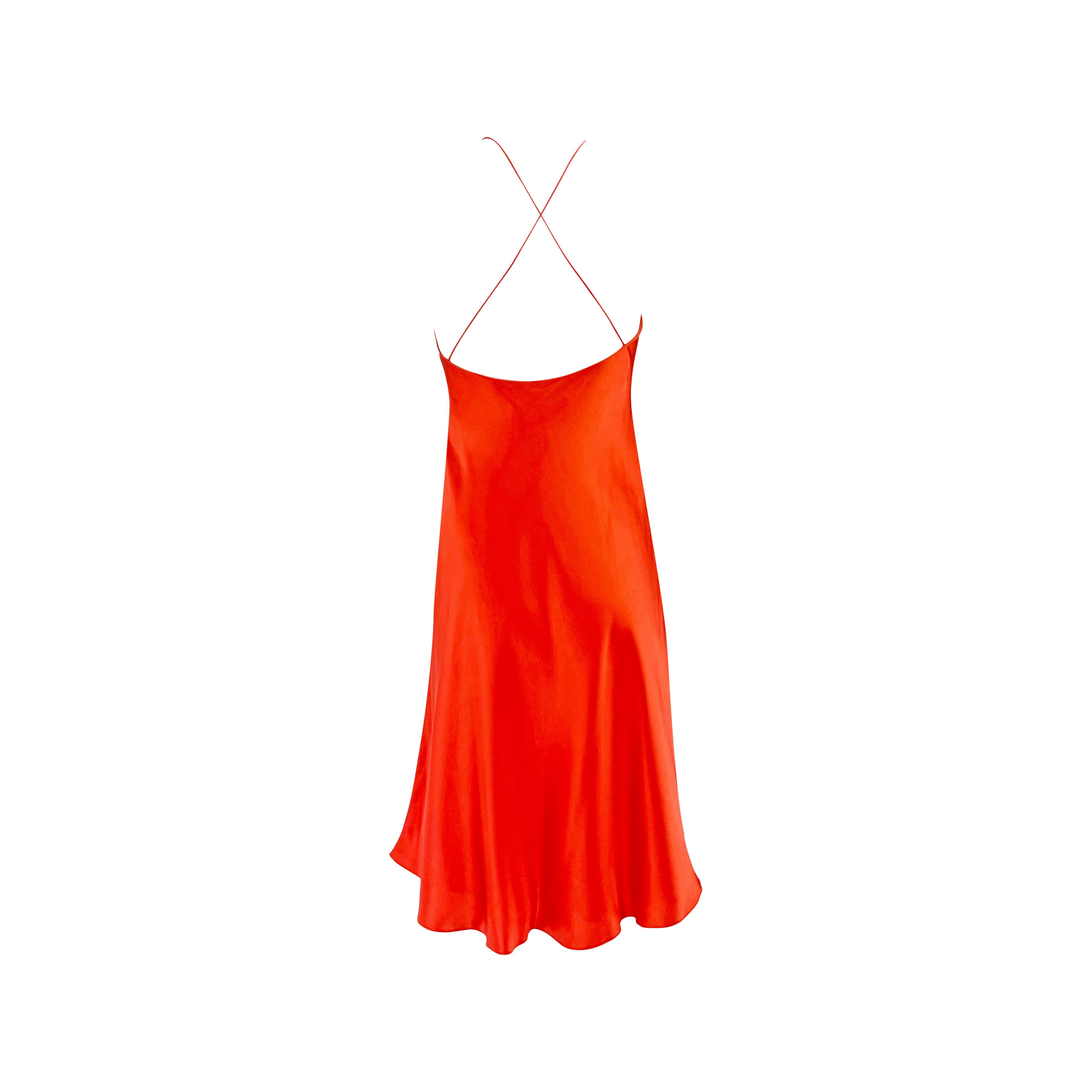 Women's NWT S/S 2004 Ralph Lauren Orange Silk Satin Flare Sleeveless Mini Dress For Sale