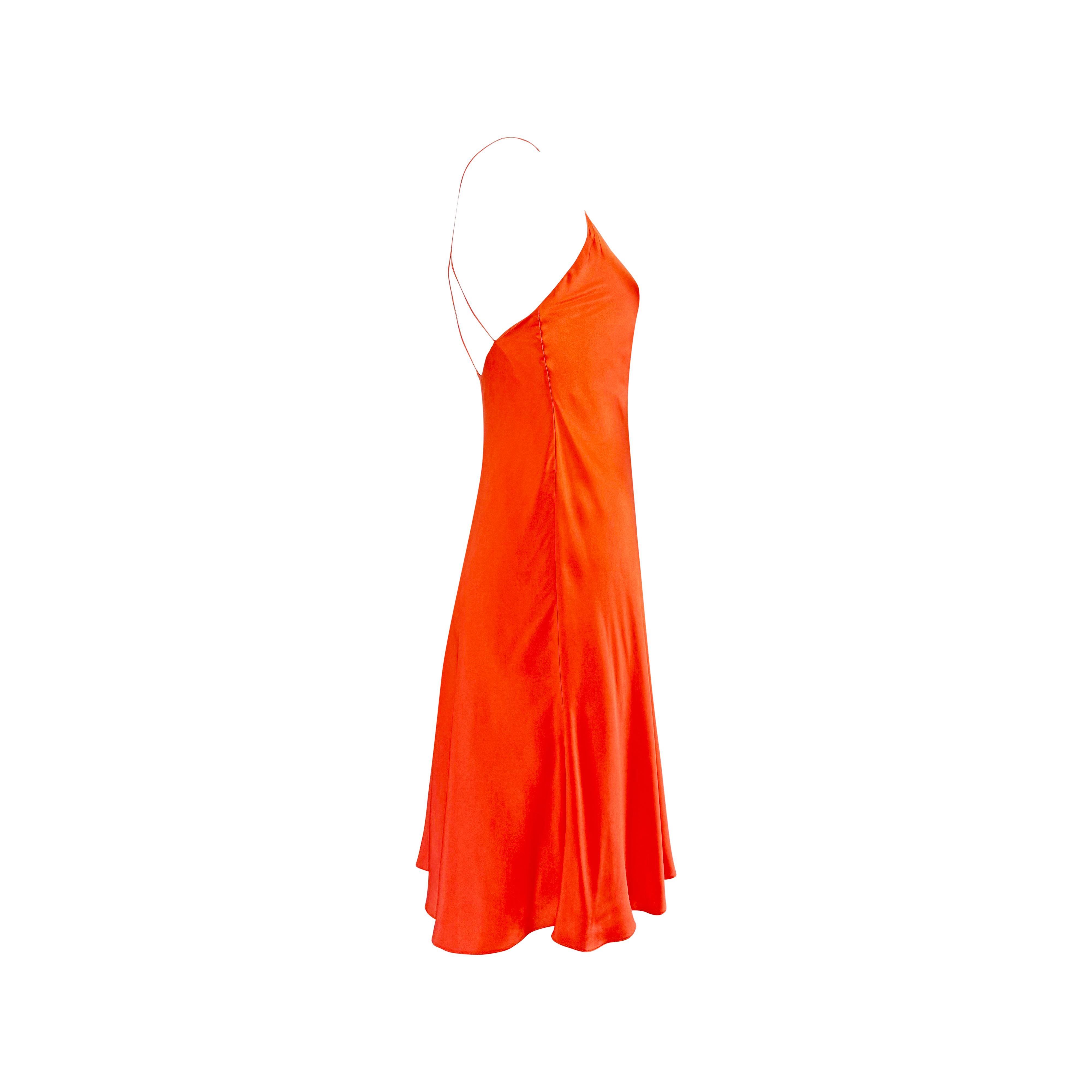 NWT S/S 2004 Ralph Lauren Orange Silk Satin Flare Sleeveless Mini Dress For Sale 1