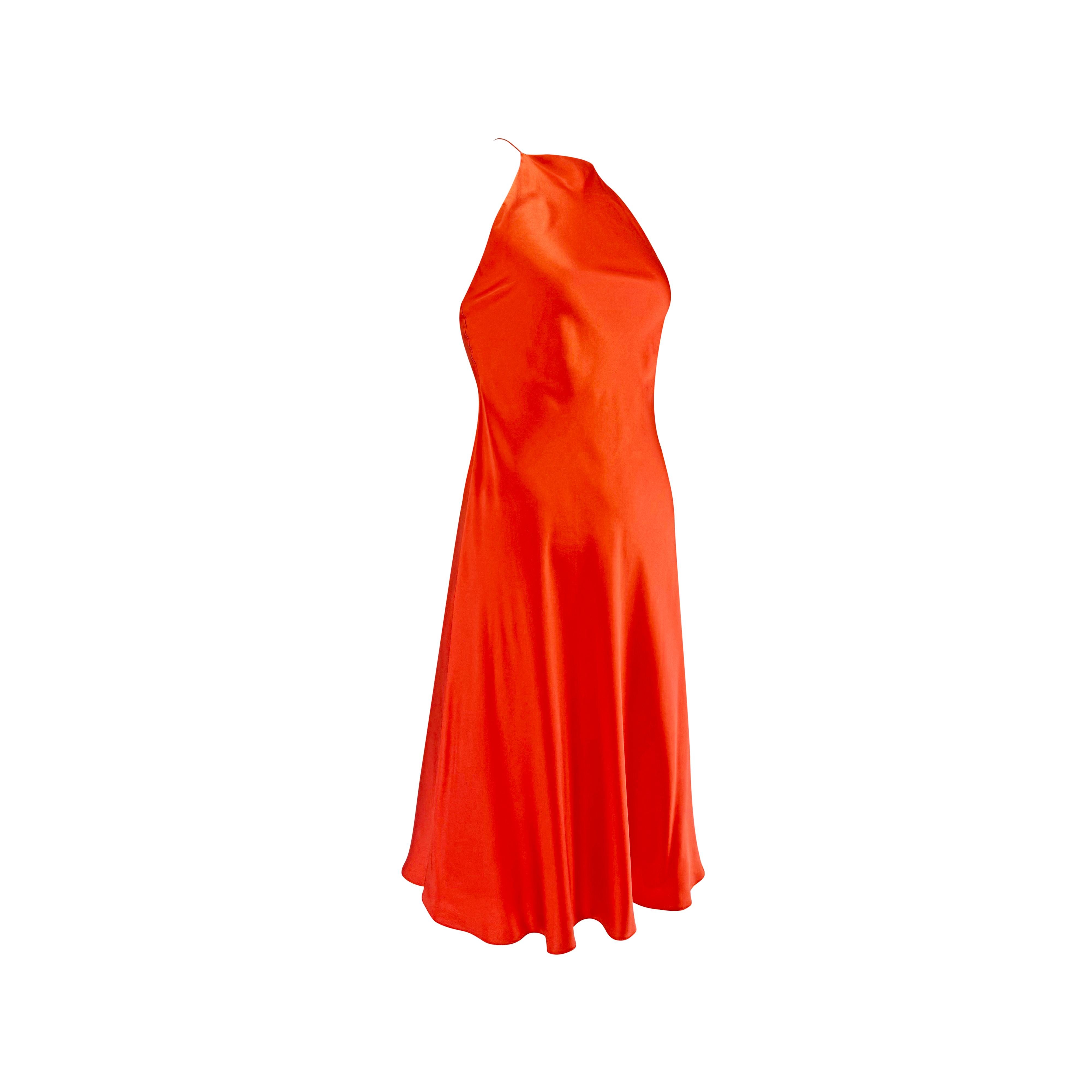 NWT S/S 2004 Ralph Lauren Orange Silk Satin Flare Sleeveless Mini Dress For Sale 2